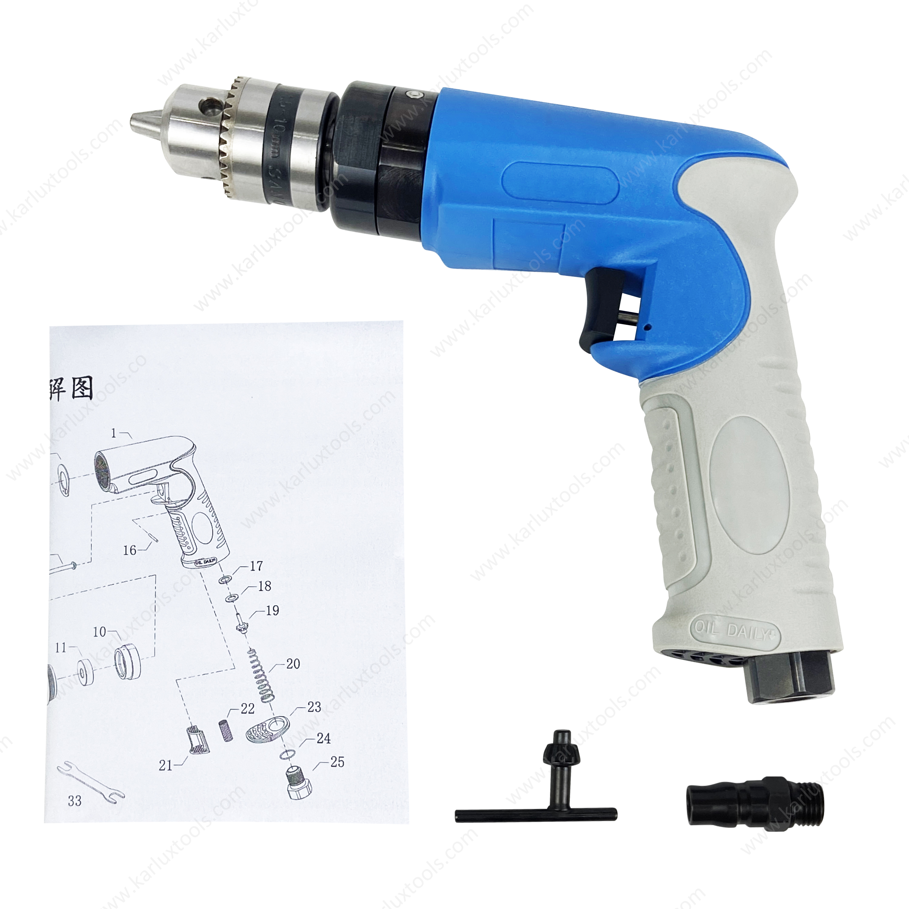 3,000Rpm 1.0Hp Ultra-Low Noise Mini Hand Drill Industrial Non-Reversible Pistol Pneumatic Air Drill With Chuck 3/8"