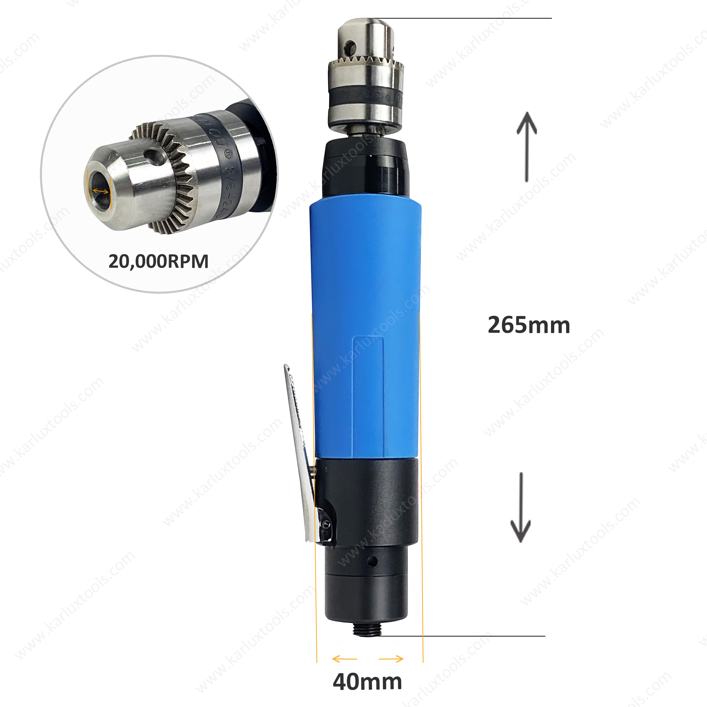 20,000Rpm 1.0Hp Ultra-Low Noise Industrial Pneumatic Drill Air Straight Drill With Chuck 3/8"