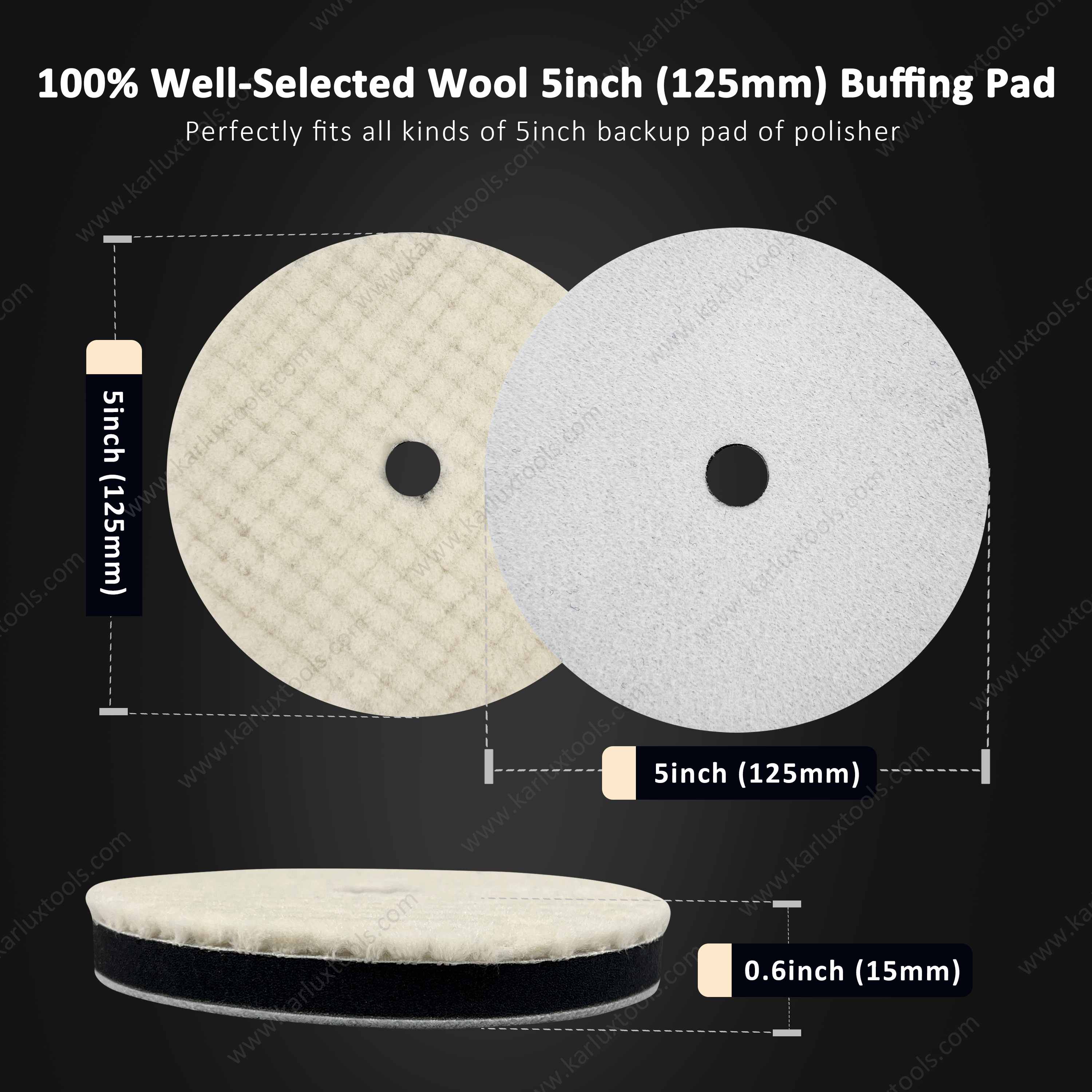 5inch 125mm Single Sided Flat Grid or Stripe Surface Wool Pad Buffing Pad Japanese Wool Polishing Pad Dual Action RO GA Polisher