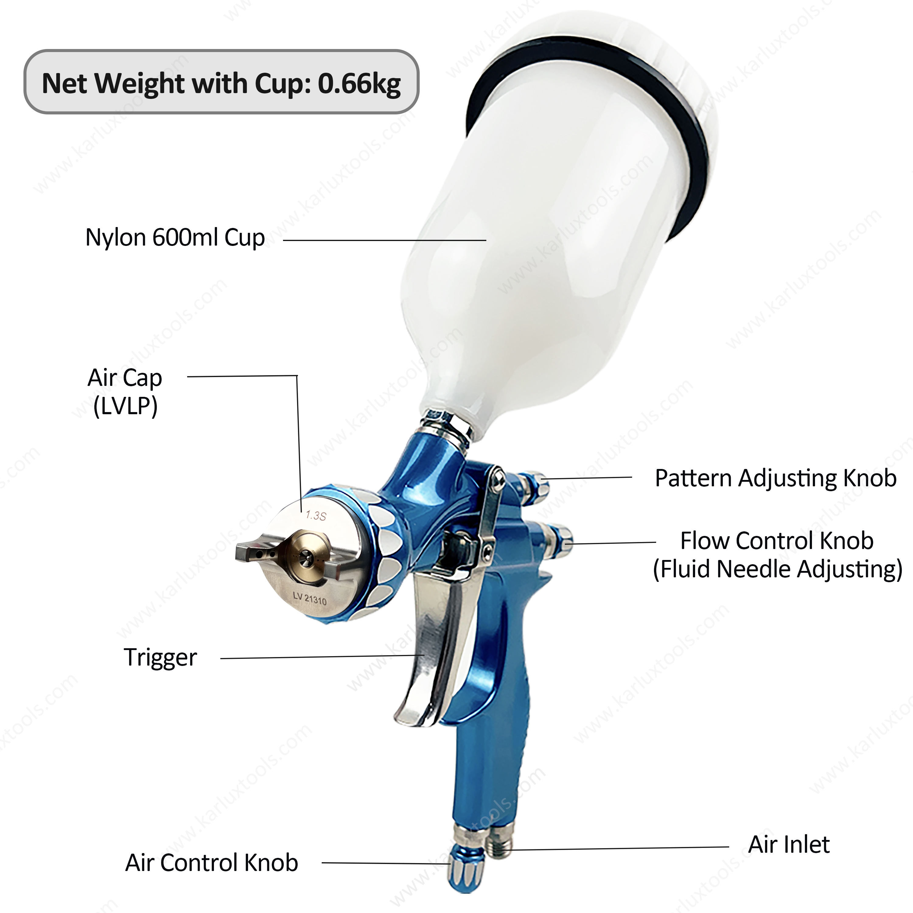 600ml LVLP 1.3,1.4mm Aluminium-Alloy Gun Body Industrial Gravity Feed Automotive Pneumatic Paint Sprayer Air Spray Gun