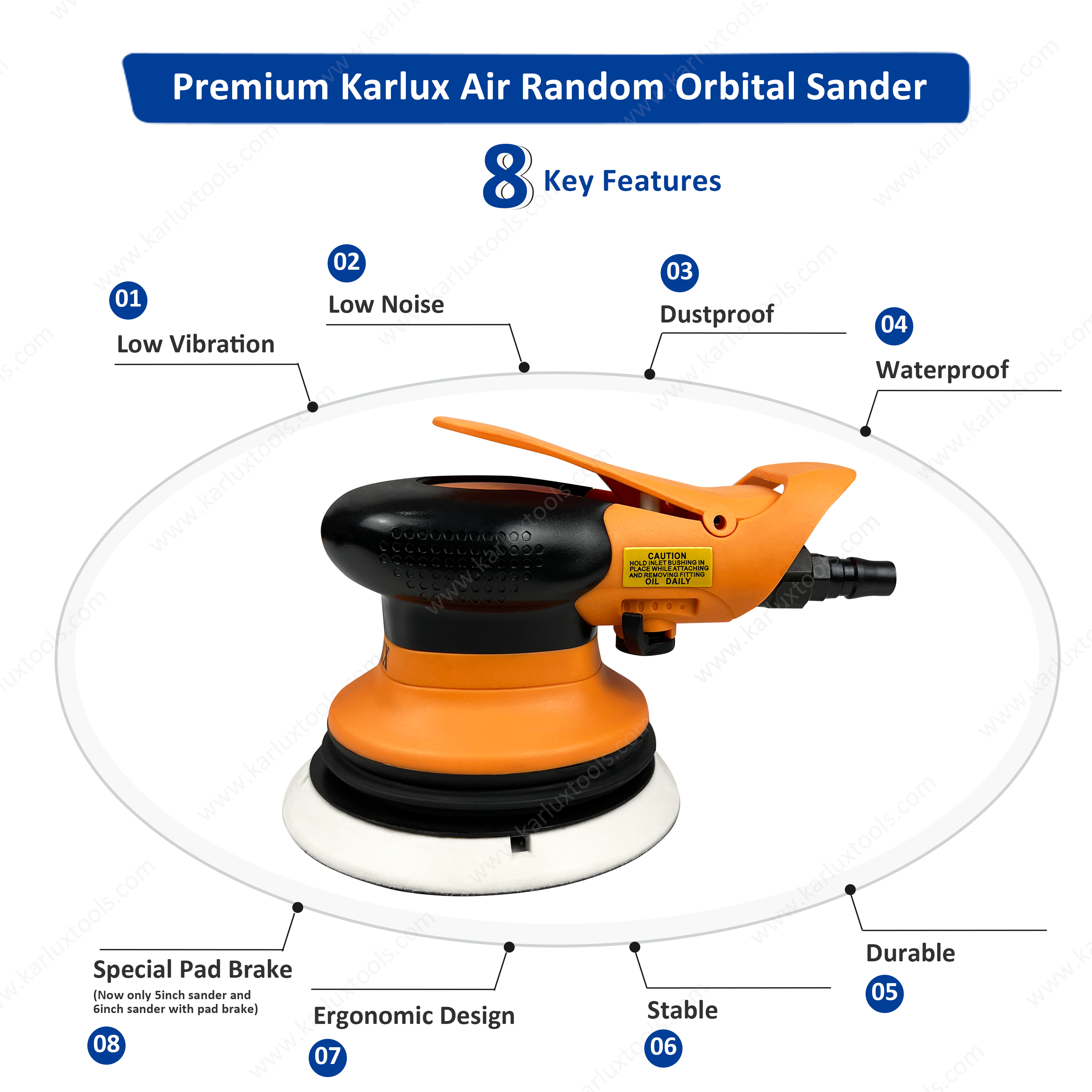 12000Rpm 5Inch(125Mm) Quality Palm Sander Pneumatic Mini Finishing Sander Air Random Orbital Sander With Non Vacuum