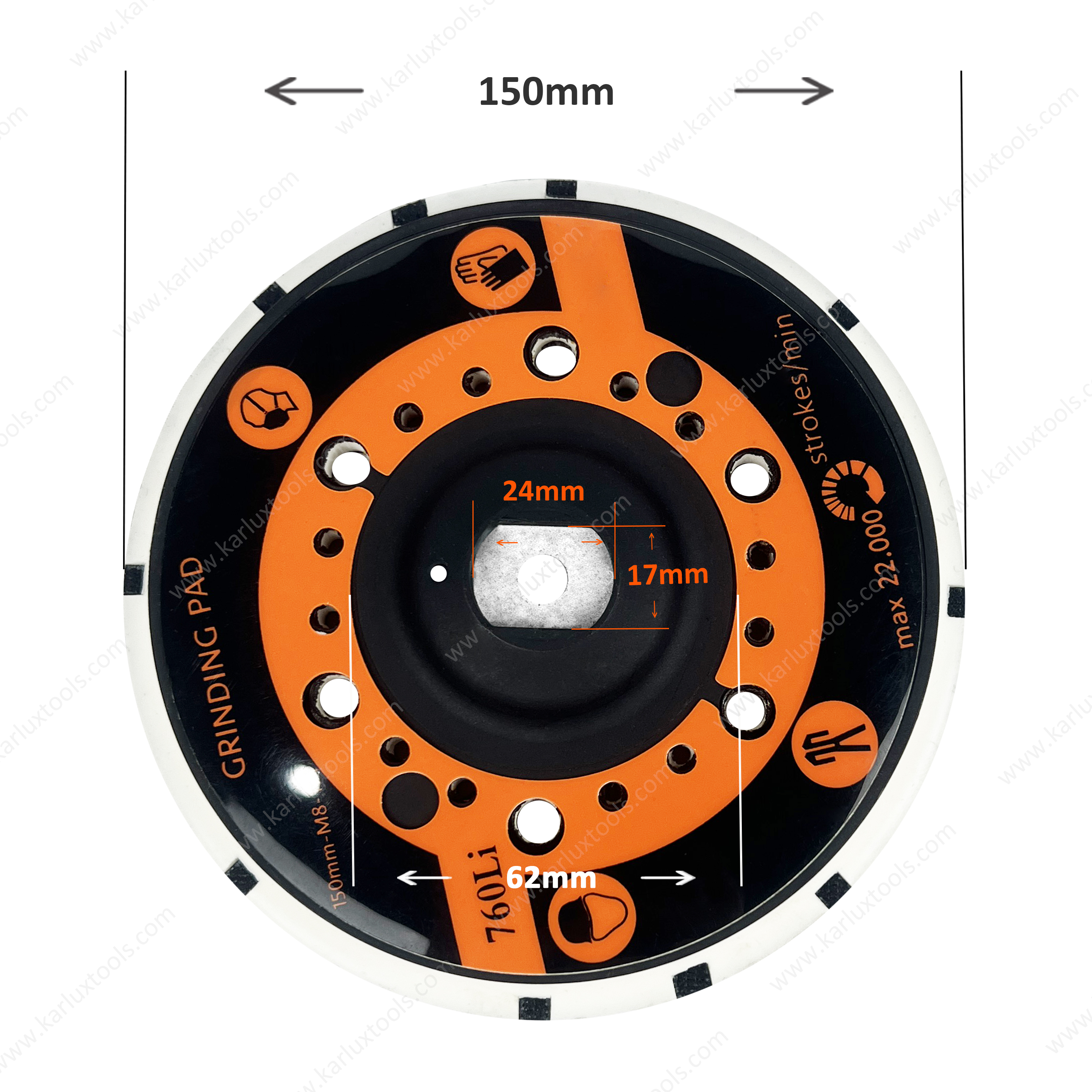 150mm 44-Hole with 10 side Holes Backup Pad