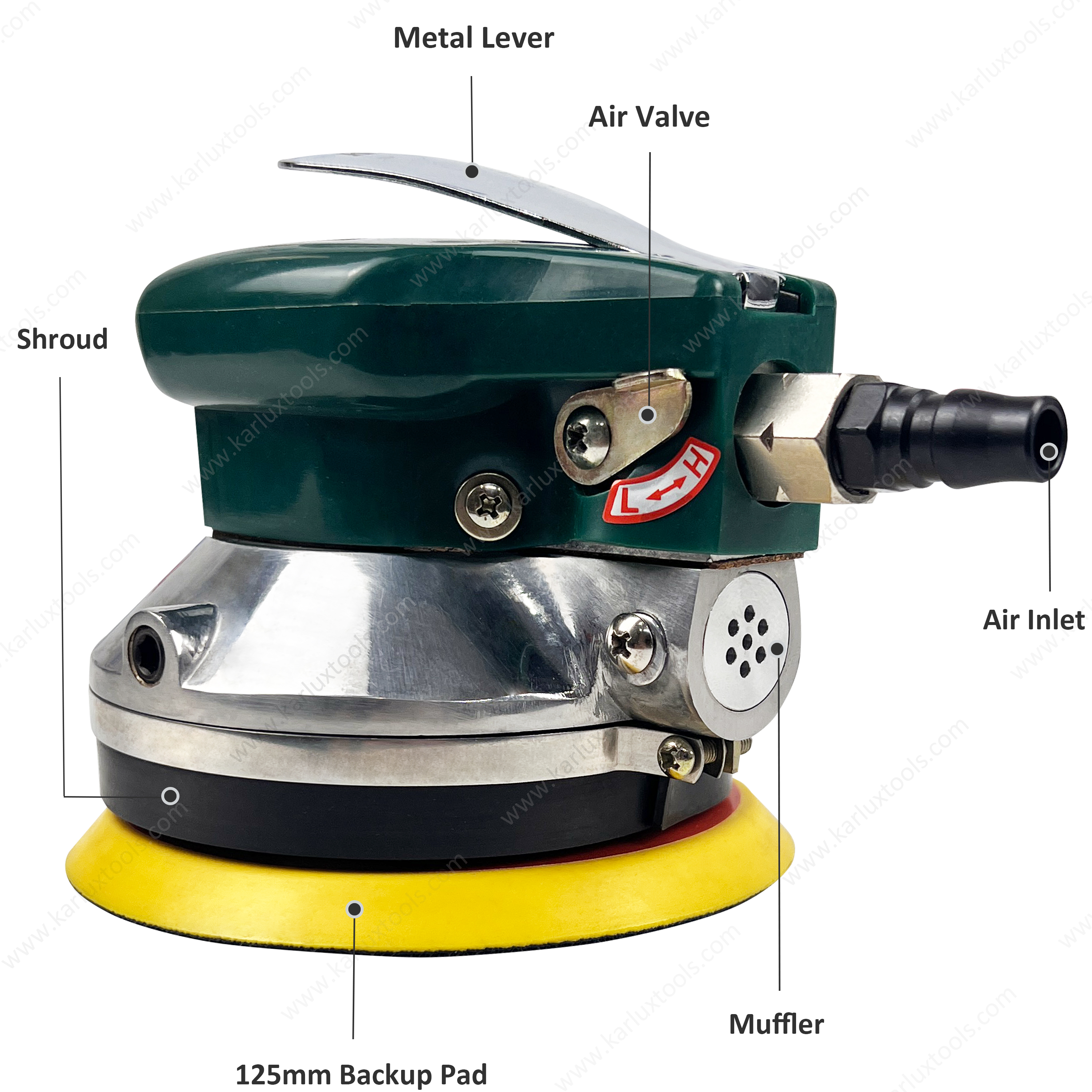 5Inch Non-Vacuum 5mm Orbit Industrial Pneumatic Random Orbital Palm Sander for Auto Body Wood Metal Surface Grinding & Finishing