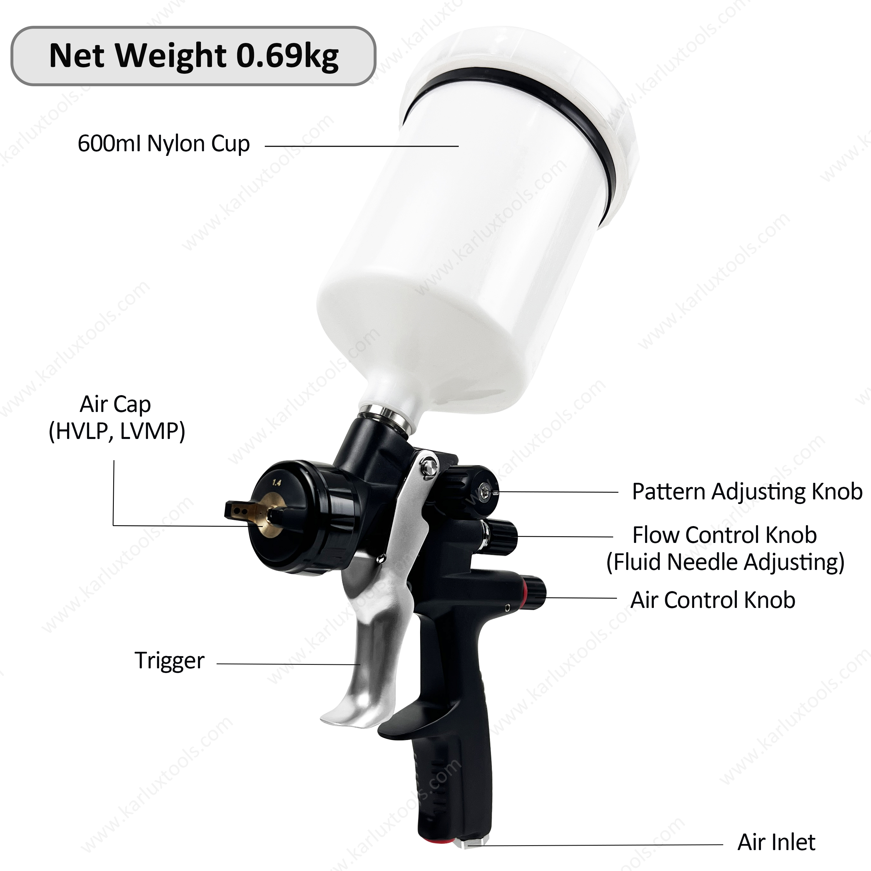 600ml HVLP LVMP 1.2,1.3,1.4mm Aluminium-Alloy Gun Body Industrial Grade Automotive Pneumatic Paint Sprayer Air Spray Gun