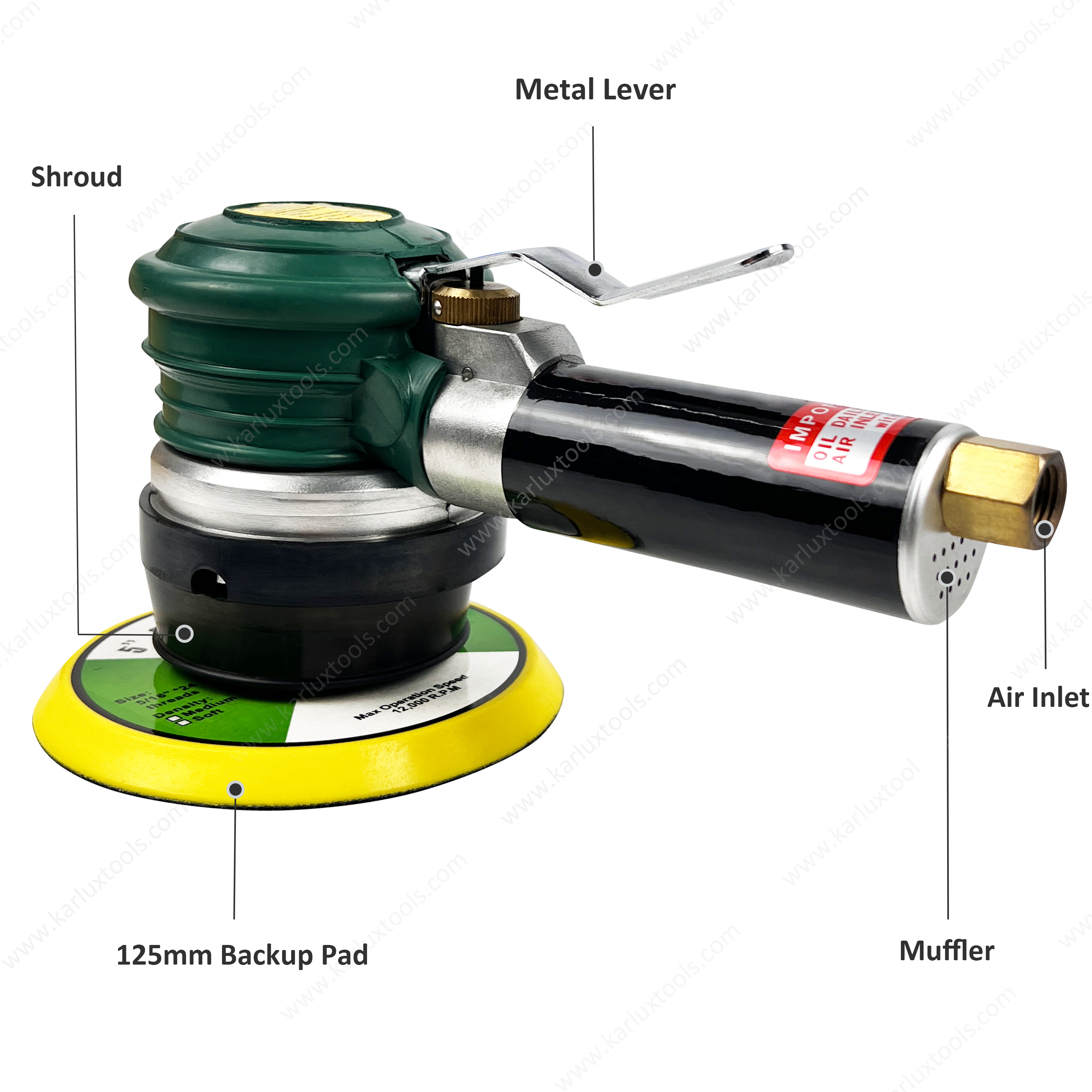 5inch or 6inch 10000rpm 10mm Orbit Diameter Extended Handle Non Vacuum Pneumatic Air Sander