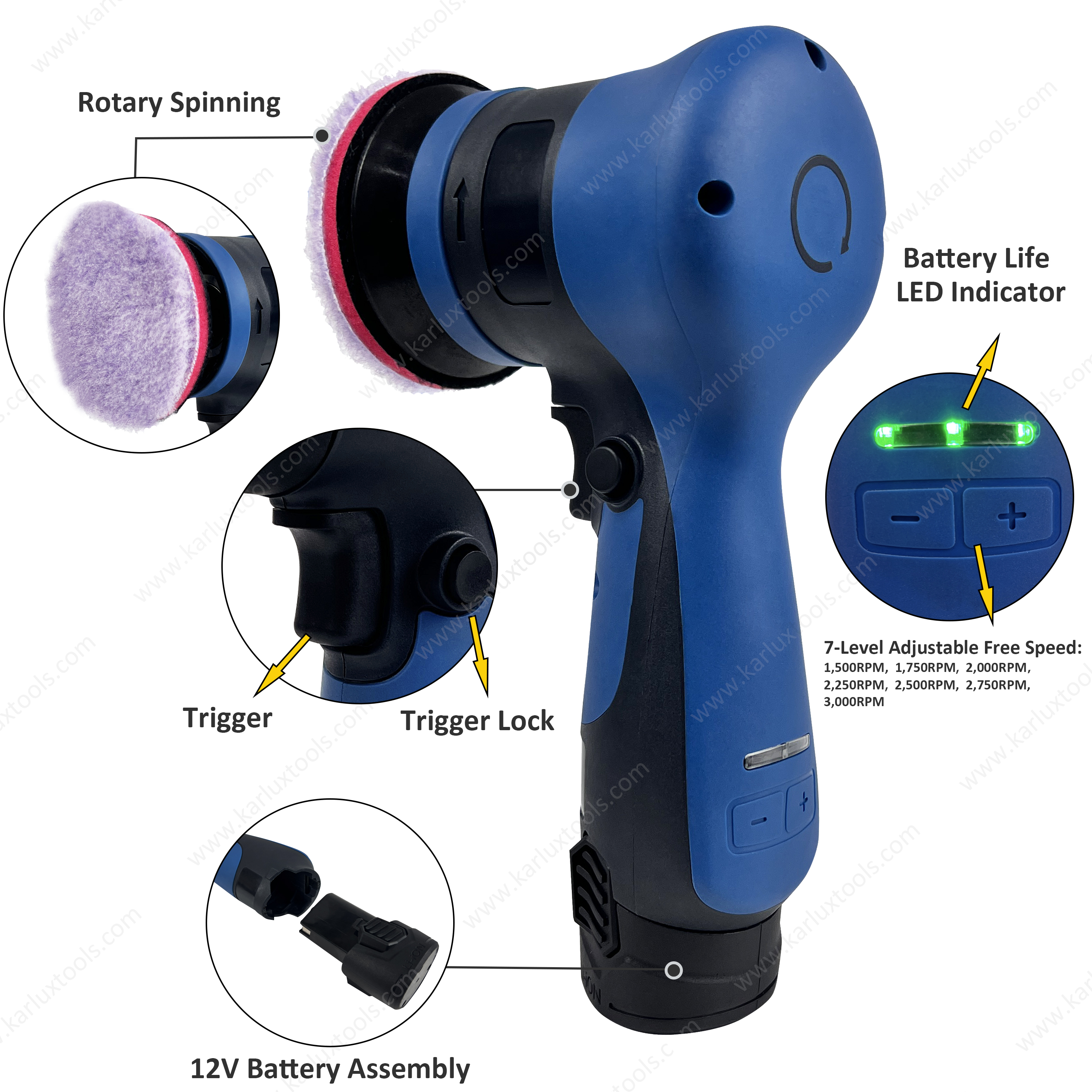 3inch 75mm Adjustable Speed RECHARGEABLE Portable Buffer Polisher Detailing Cordless Rotary Polisher
