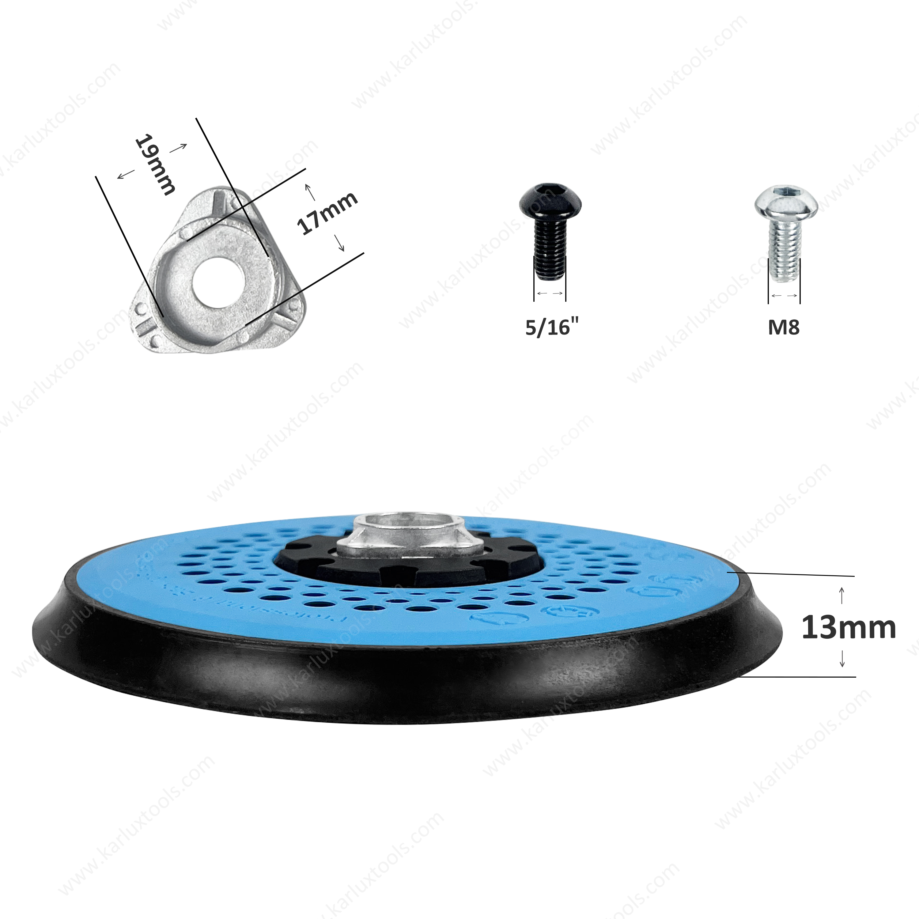 Sander Backing Pad PU 6inch (150mm) 51 Hole With 1 key, 1 washer, 1 bolt (5/16''), 1 bolt (M8), 1 wave washer and 1 adapter for Festool Sander