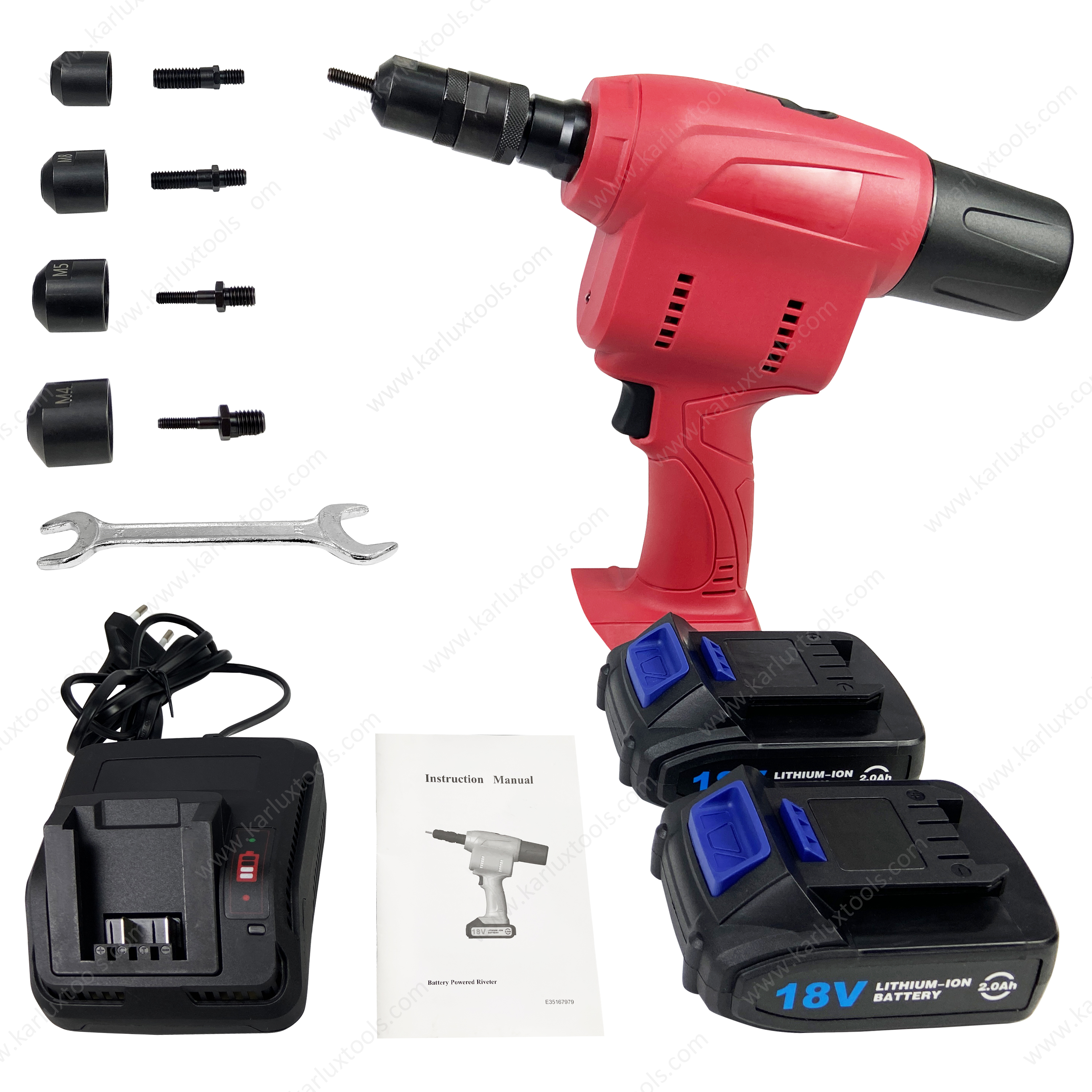 M3-M10(1/8"-3/8") Rechargeable Battery Hand Riveting Gun Cordless Riveter