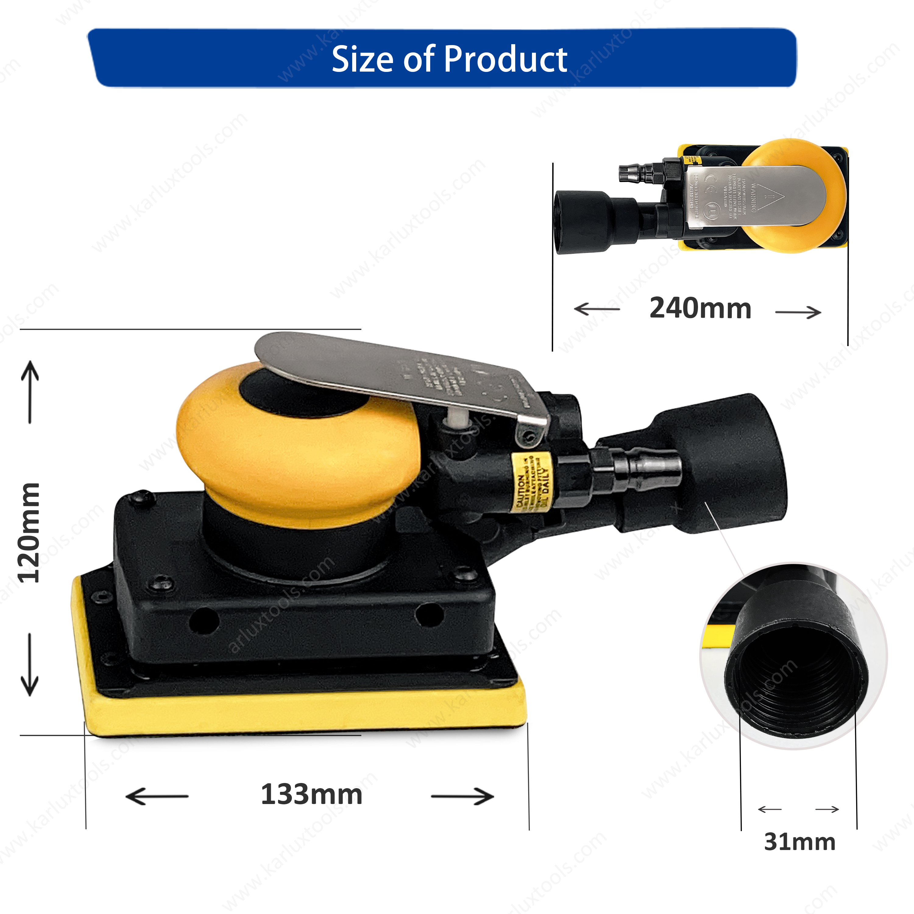 81*133mm 10000 rpm Pneumatic Central Vacuum Orbit Diameter 3mm Industrial Air Orbit Sander