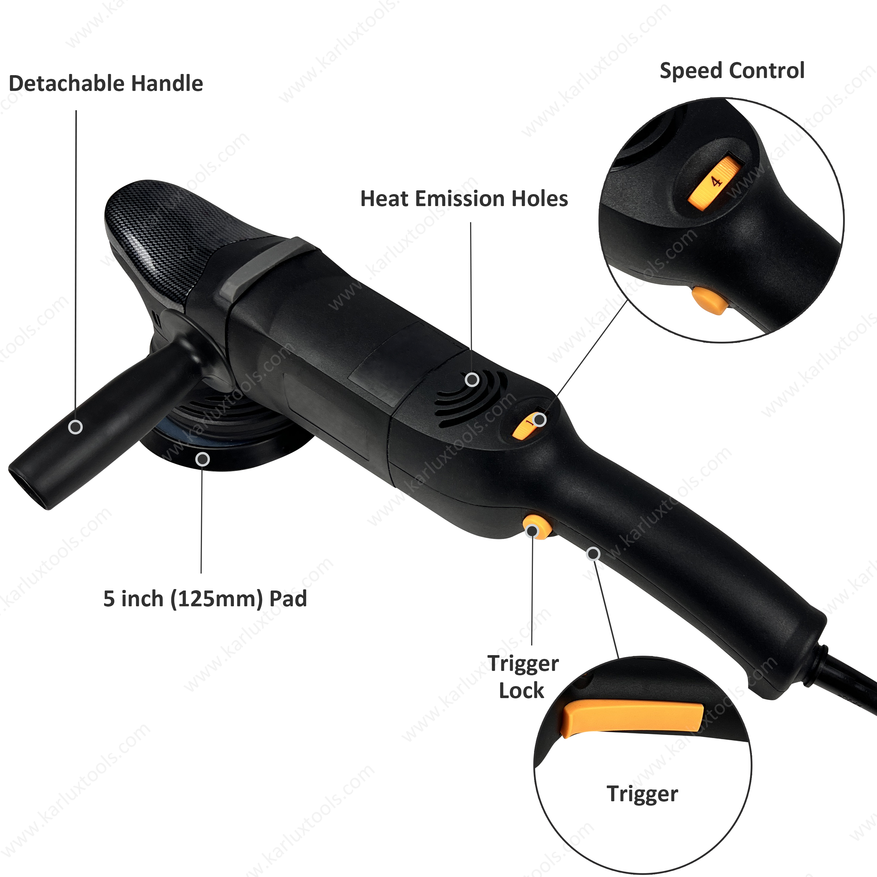 5inch (125mm) 6 Variable Speed Car Carbon Brush Electric DA Polishing Machine Dual Action Polisher Random Orbital Polisher