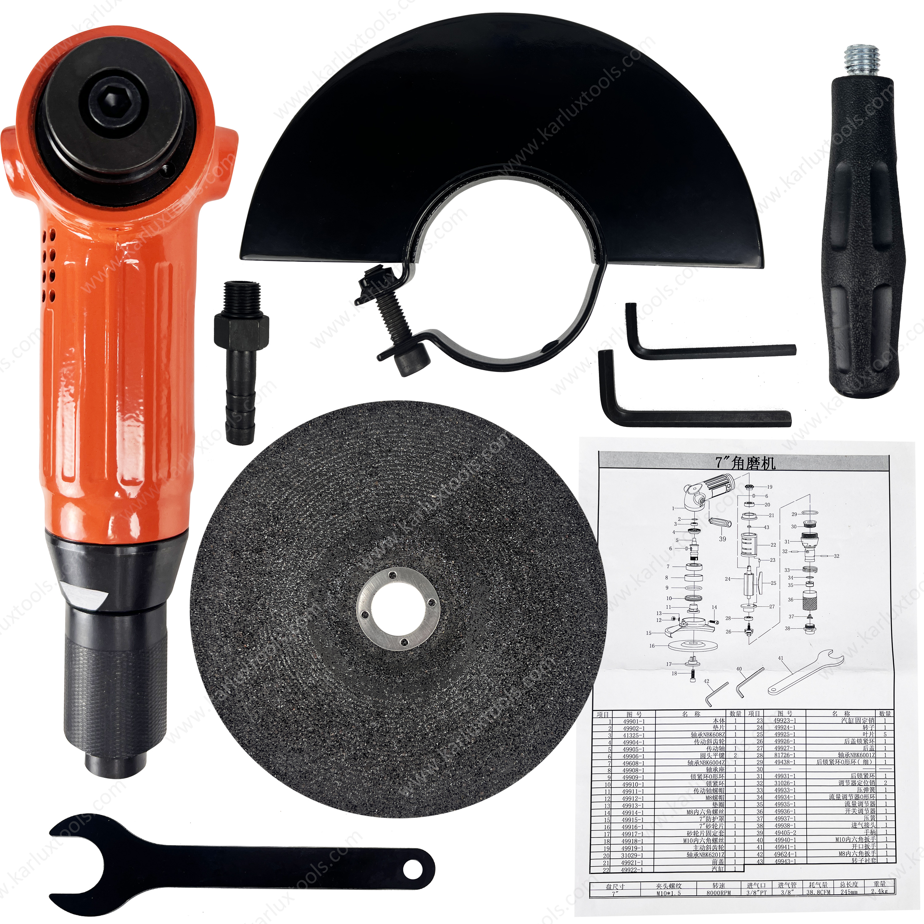 8000rmp 7inch Heavy Duty Pneumatic Disc Grinder Air Angle Grinder Industrial Grinding Machine