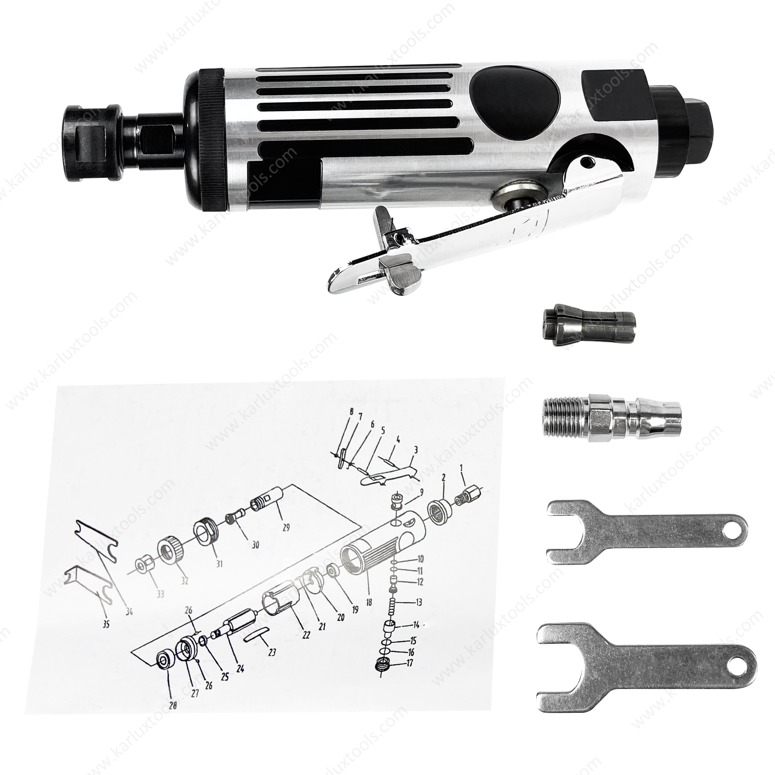 1/4" Inch Collet 22000RPM 90 PSI Grinding Mill Engraving Tool Silver Pneumatic Air Die Grinder