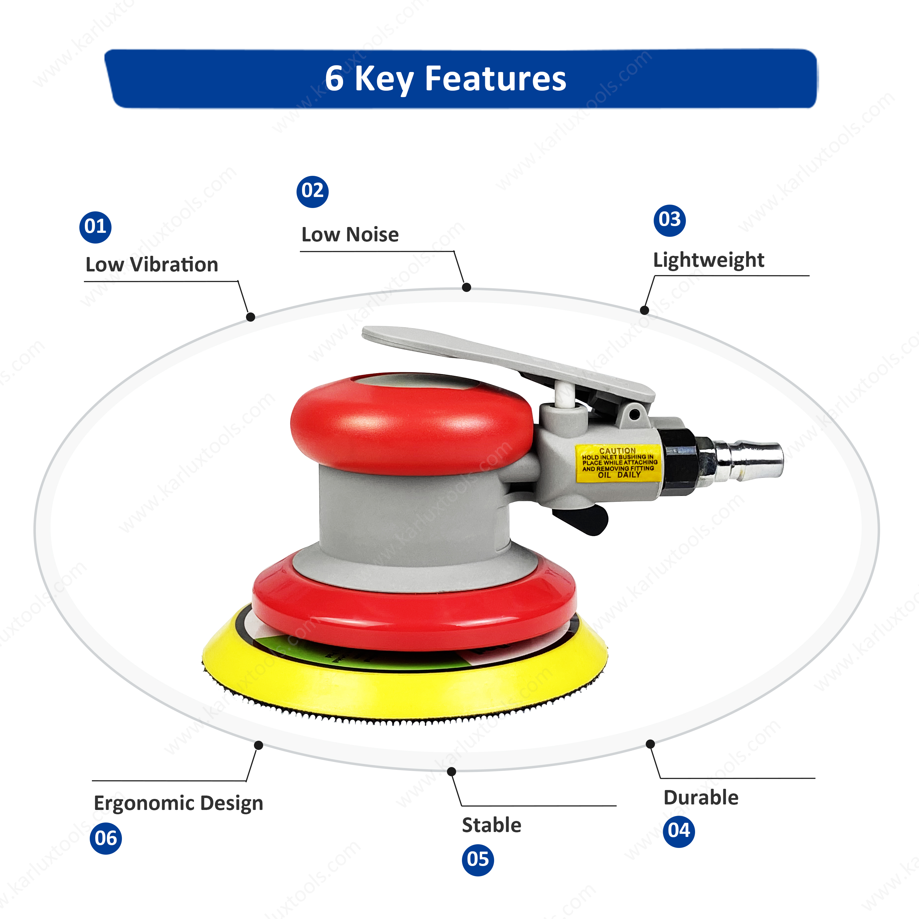 Air Sander tools 5inch (125mm) Orbit 2.5/5.0/8.0mm Non Vacuum 12,000RPM