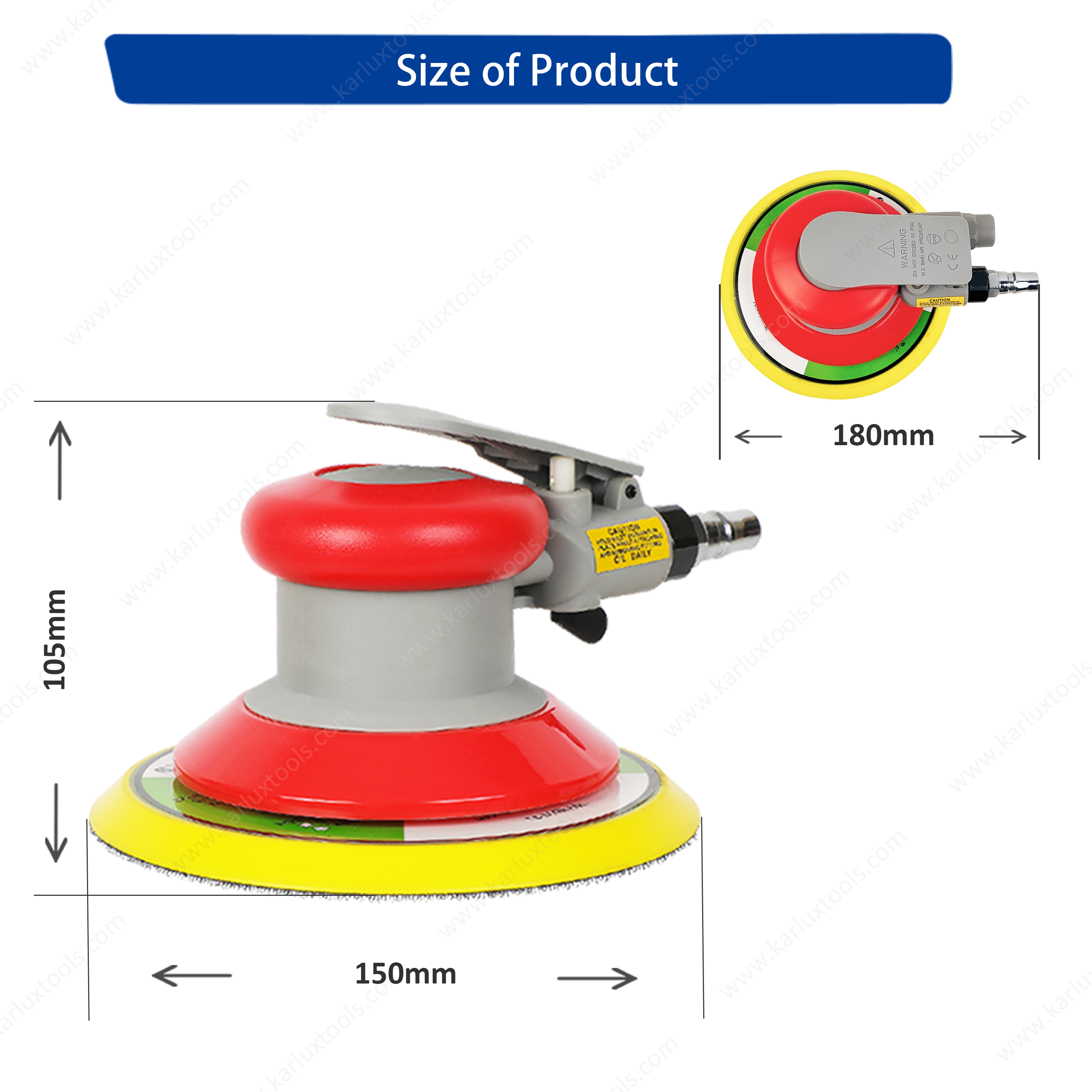 Air Sander tools 6inch (150mm) Orbit 2.5/5.0/8.0mm Non Vacuum 12,000RPM