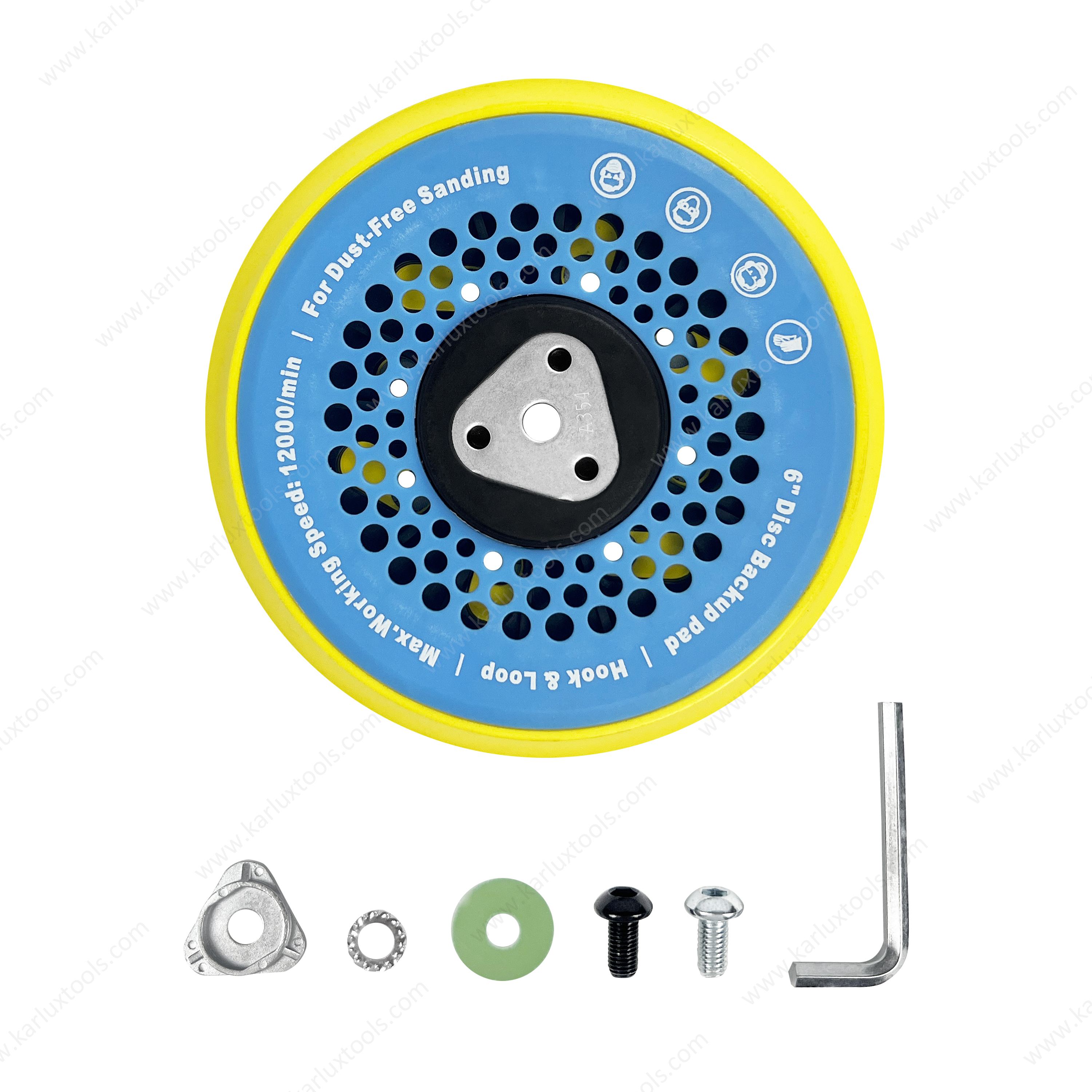 Sander Backing Pad PU 6inch (150mm) 17 Hole With 1 key, 1 washer, 1 bolt (5/16''), 1 bolt (M8), 1 wave washer and 1 adapter for Festool Sander