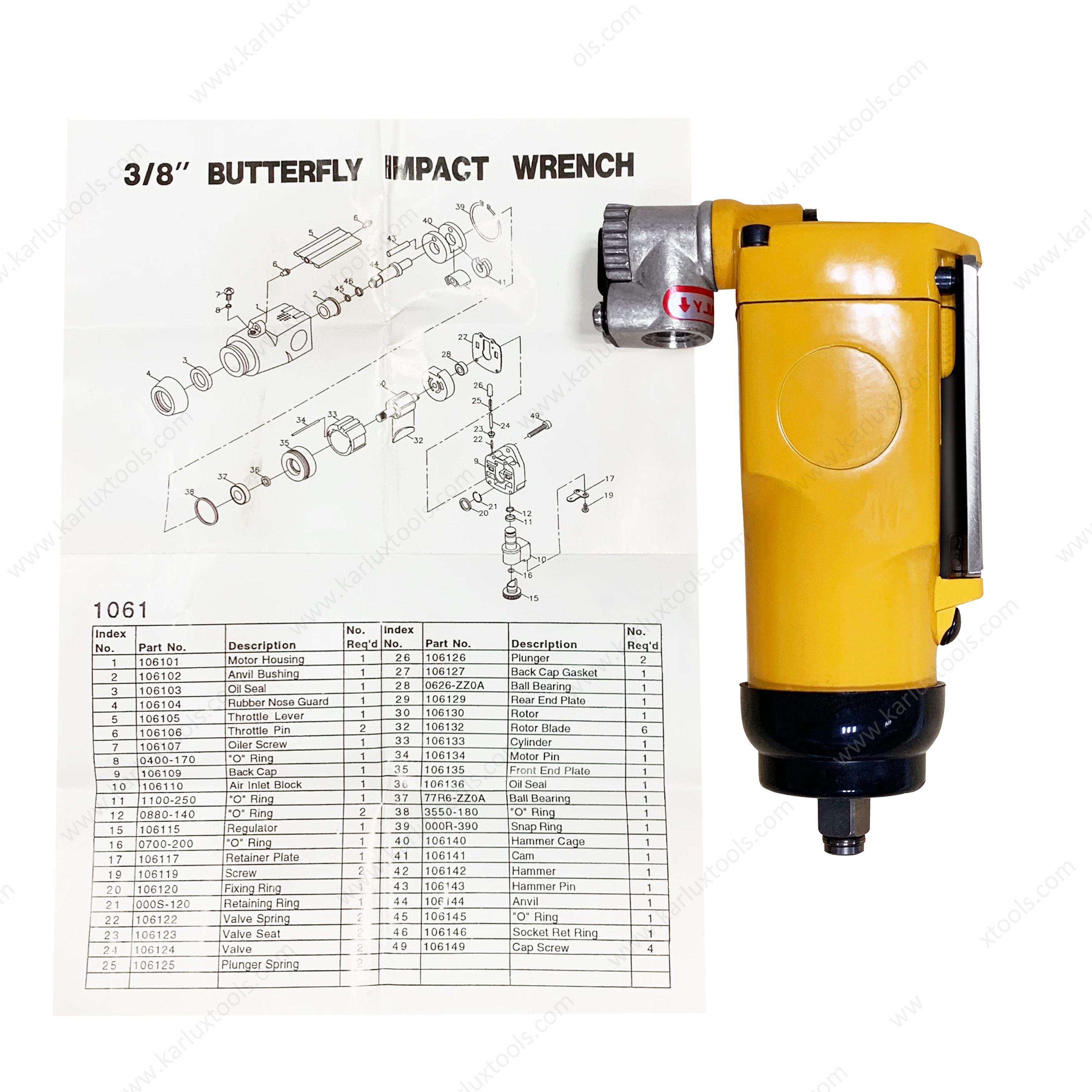 3/8" Drive Size 75 Max Torque Heavy Duty Pneumatic Torque Wrench Butterfly Air Impact Wrench