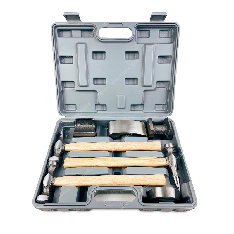 7-Piece Auto Body Repair Kit with Carbon Steel Hammer Heads and Dollies on Wood Handles