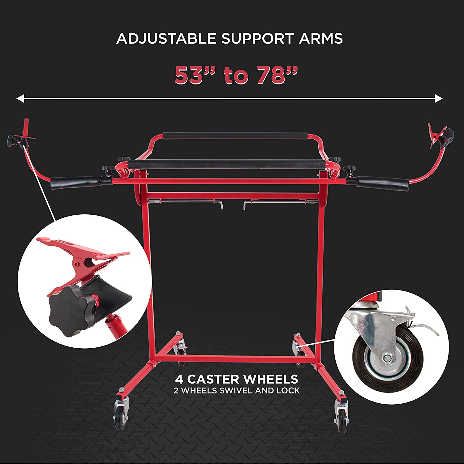 44"W x 30"D x 53"H metal support with 4" castors( two swivel with brake)