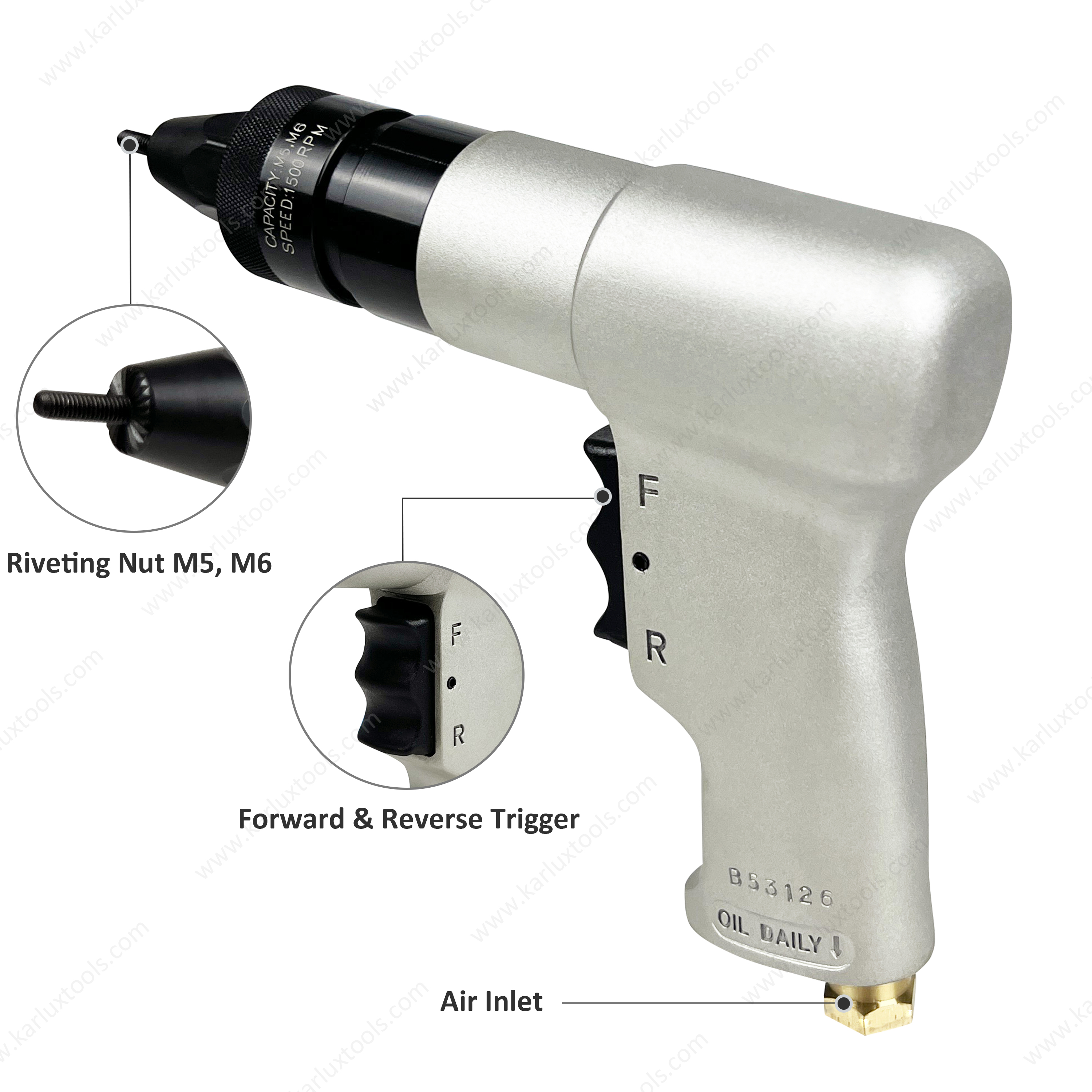 1500Rpm M5 M6 Rivet Pulling Gun Pneumatic Pulling Tools Air Pull Setter