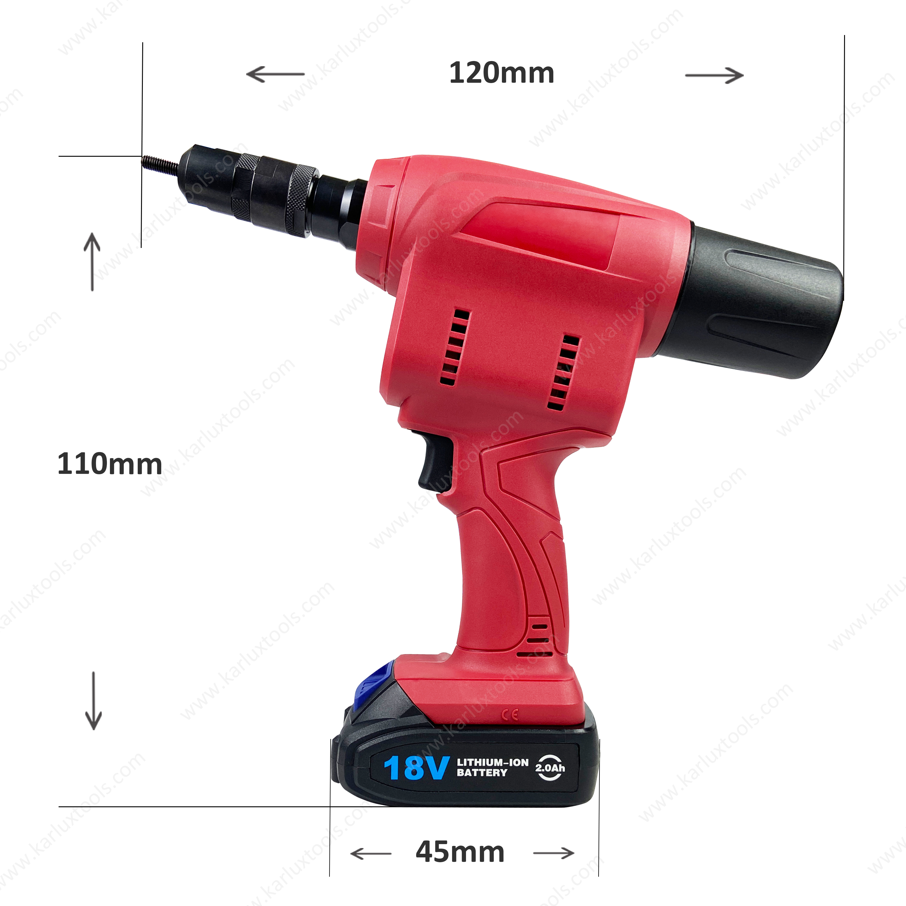 M3-M10(1/8"-3/8") Rechargeable Battery Hand Riveting Gun Cordless Riveter