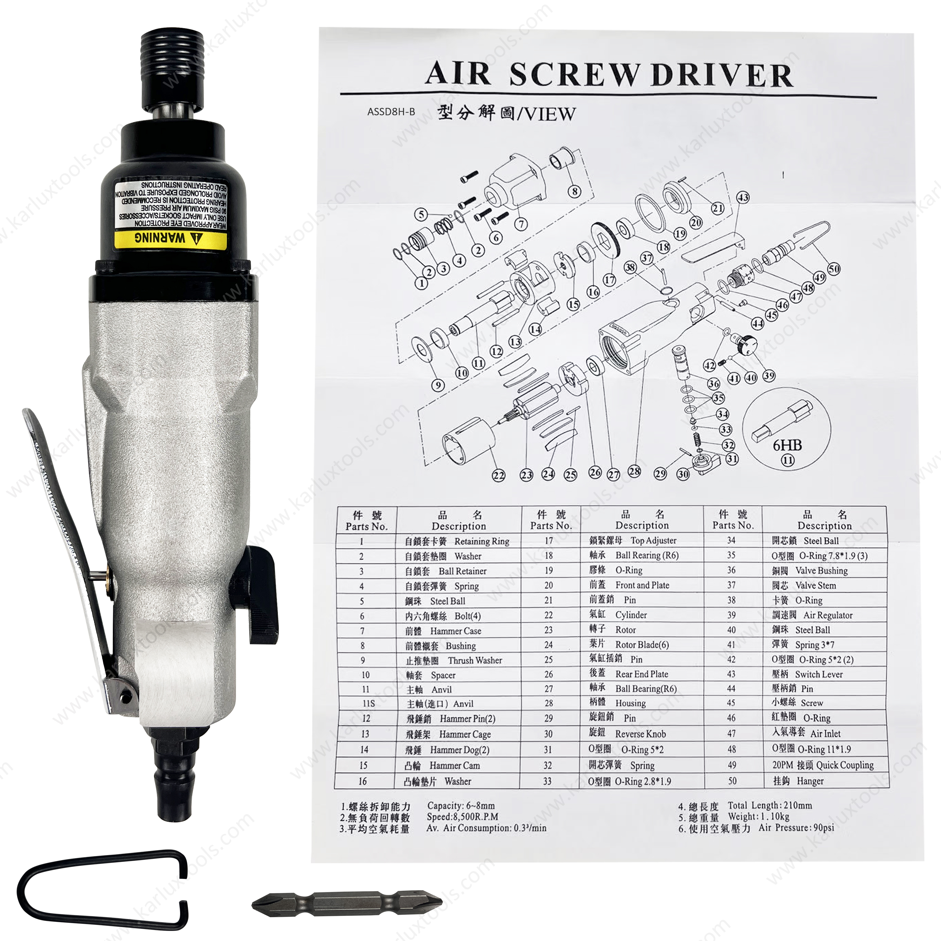 9000Rpm 8H Wind Batch Straight Shank Screwdriver Industrial Air Batch Assembly Tool Pneumatic Air Screwdriver