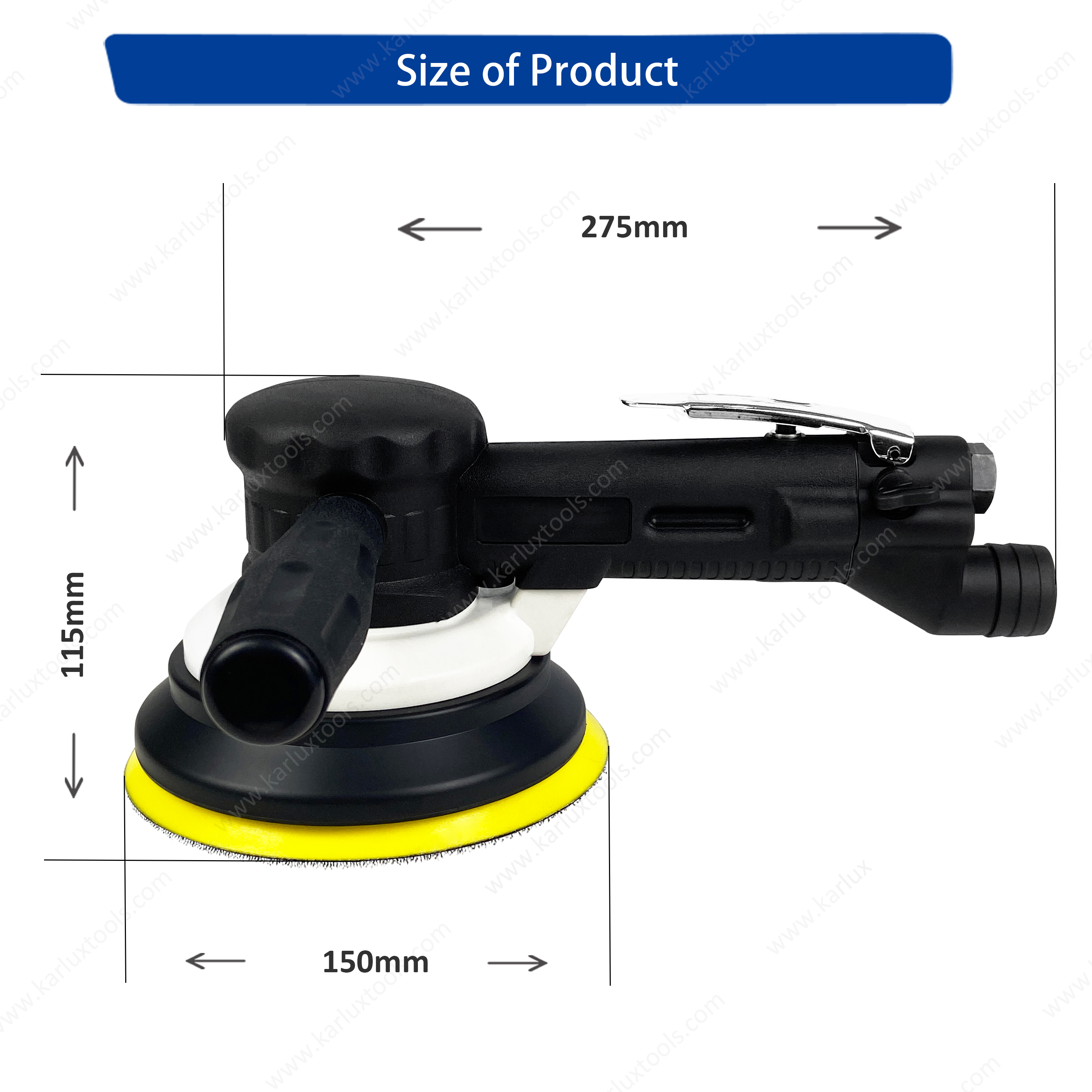 9000Rpm Orbit 10Mm 6inch 150mm Self Generated Vacuum Two Hands Pneumatic Air Orbital Sander