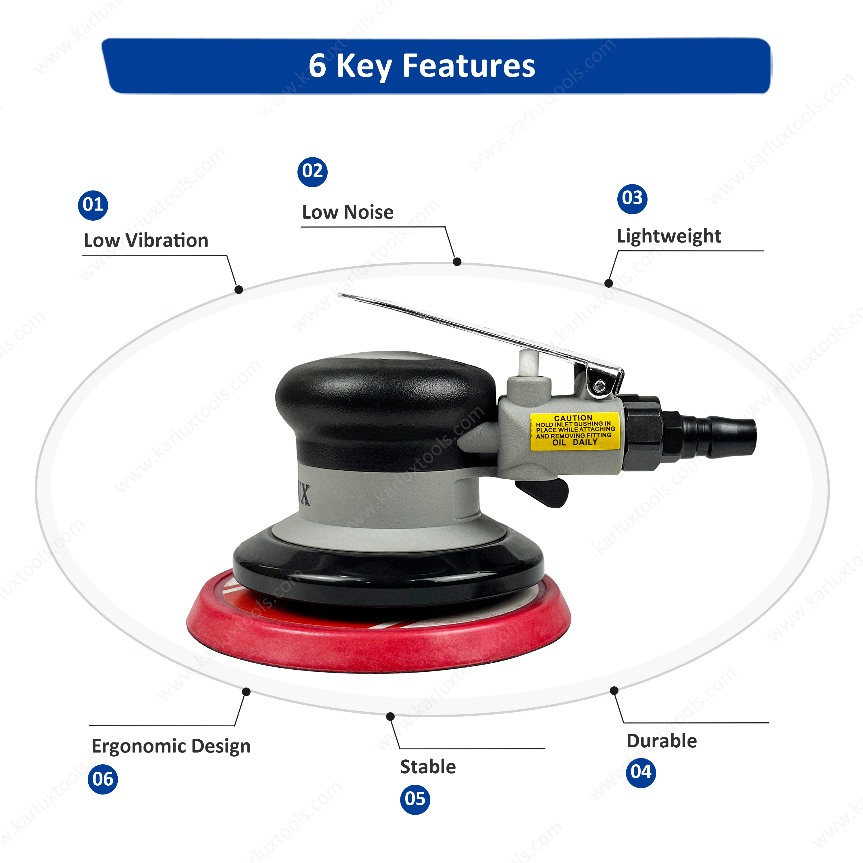 Air Sander 5inch (125mm) Orbit 2.5/5.0/8.0mm Non Vacuum Vacuum 12,000RPM