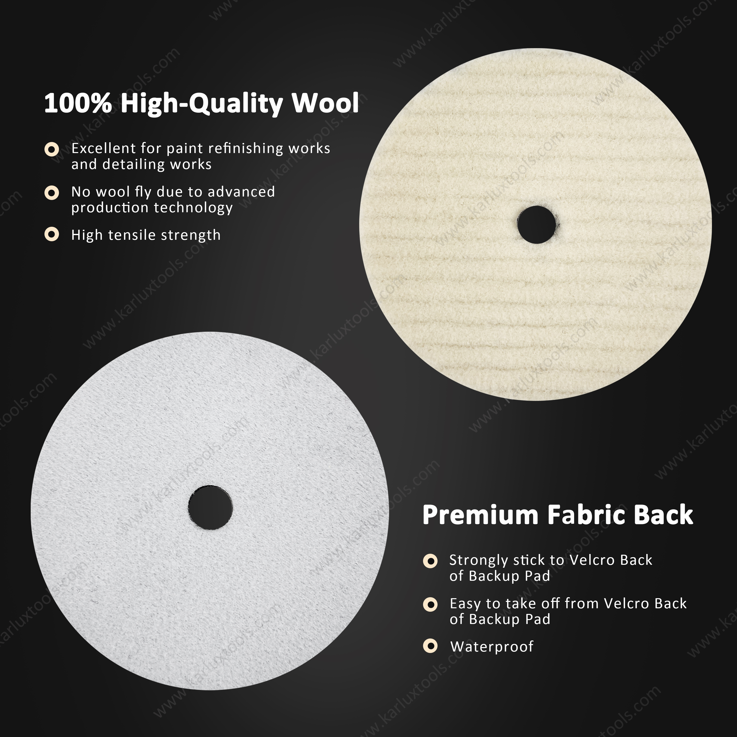 6inch 150mm Single Sided Flat Grid or Stripe Surface Wool Pad Buffing Pad Japanese Wool Polishing Pad Dual Action RO GA Polisher