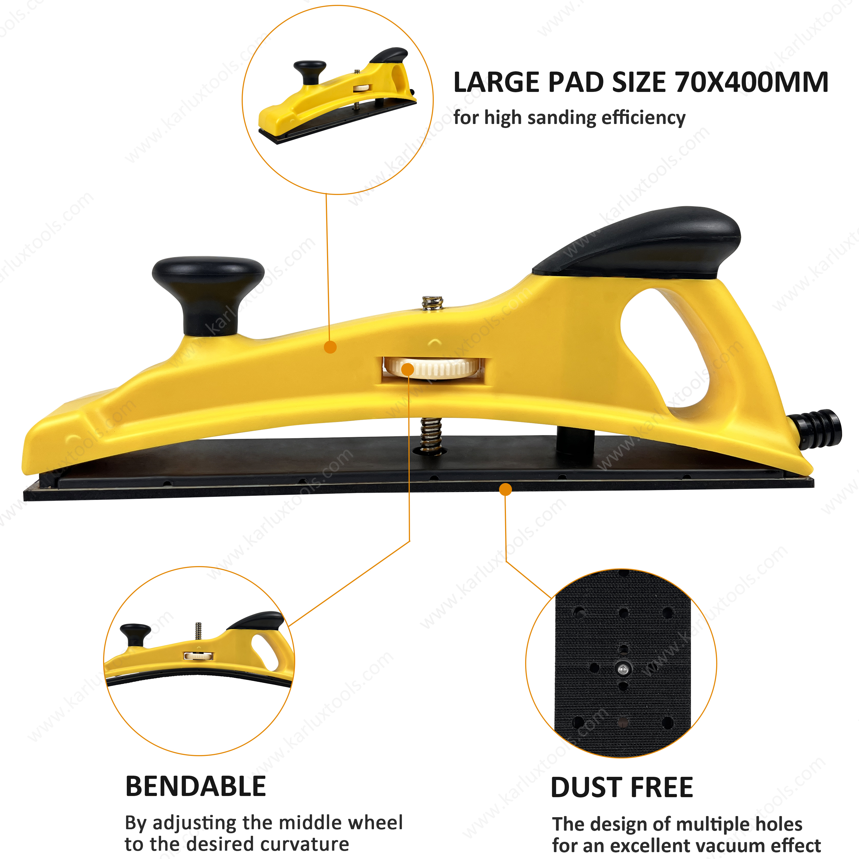 70*400mm Adjustable Concave Curvature Manual Sanding Block Multi-Hole Vacuum Handblock for Polishing Sheet Metal Painting Repair