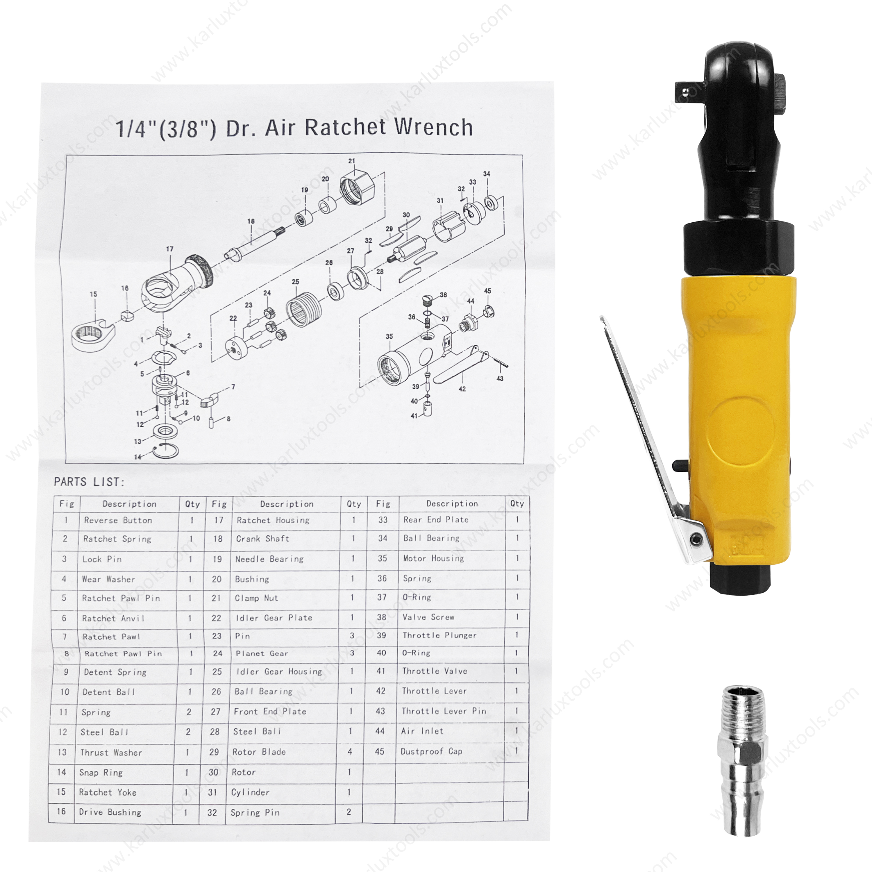 27N.m Max Torsion Professional Ratchet Wrench Air Wrench