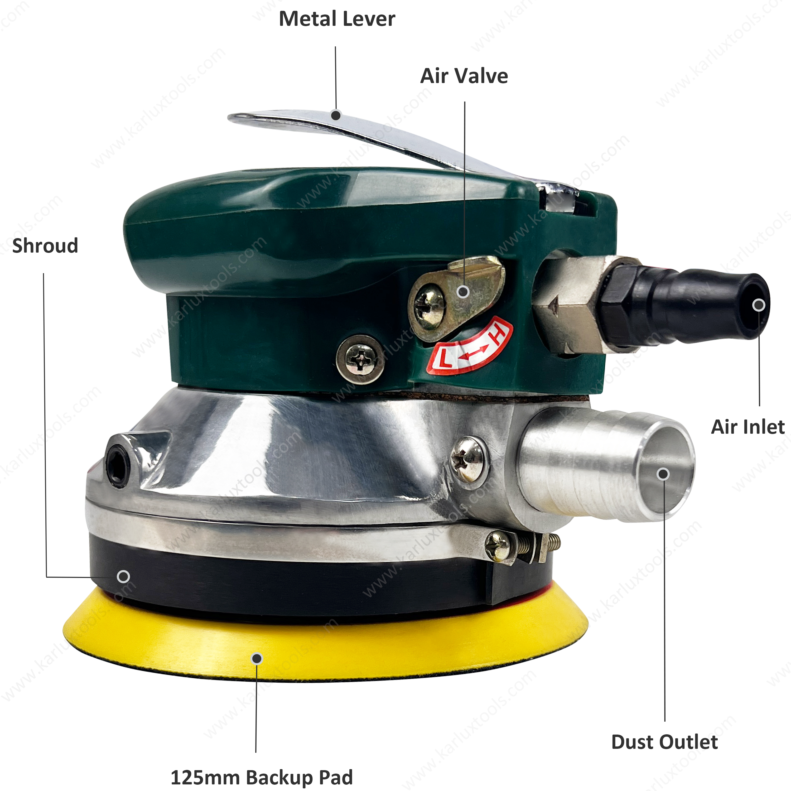 5Inch 125mm Self-generated Vacuum 5mm Orbit 10000RPM High Speed Industrial Pneumatic Random Orbital Palm Sander