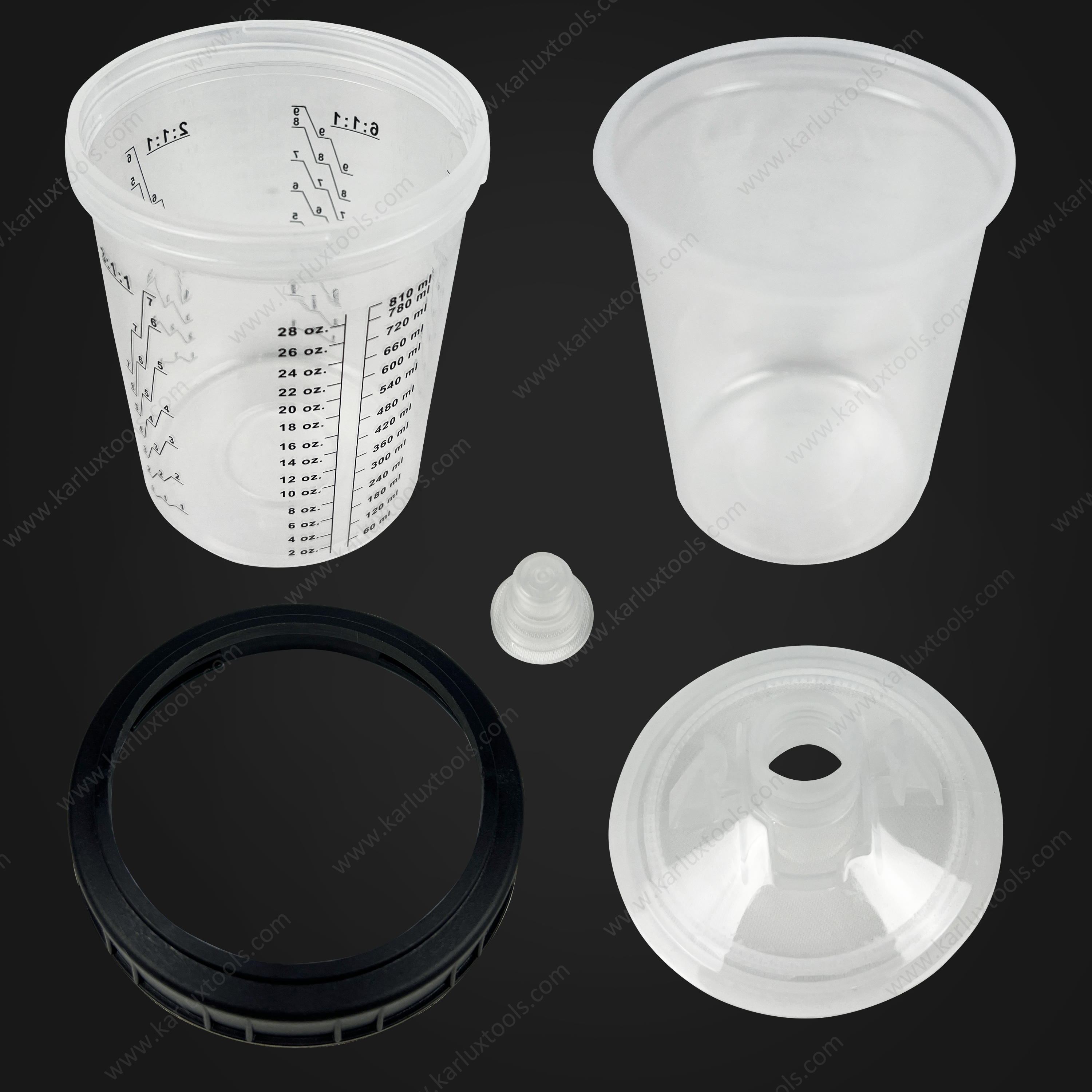 28 oz Disposable Measuring Paint Spray Gun Cup Lids and Liners Kit Plastic Paint Mixing Cup with 125MIC or 190MIC Filter Cup