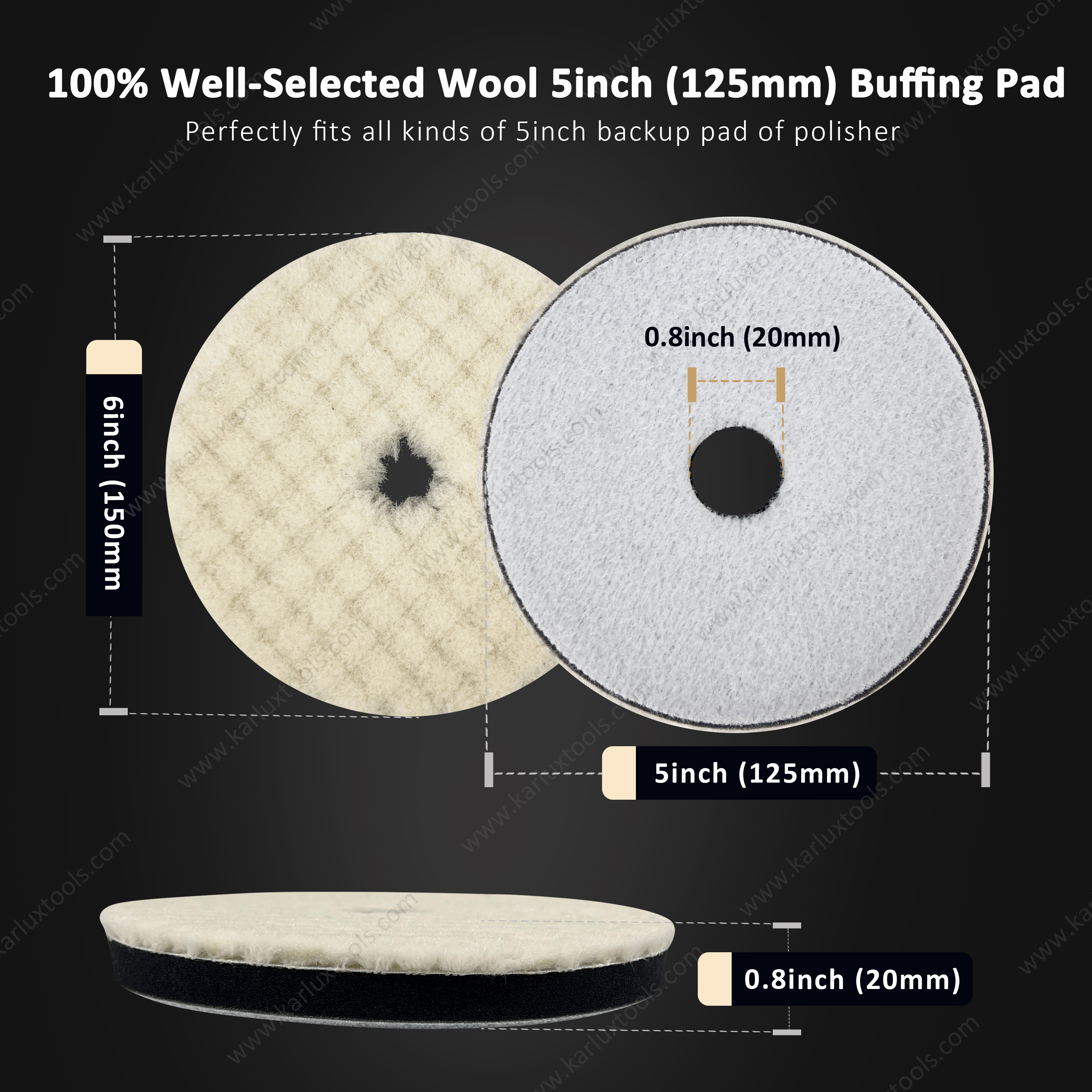 5inch 125mm Trapezoid Flat Grid or Stripe Surface Wool Pad Buffing Pad Japanese Wool Polishing Pad for Dual Action RO GA Polisher