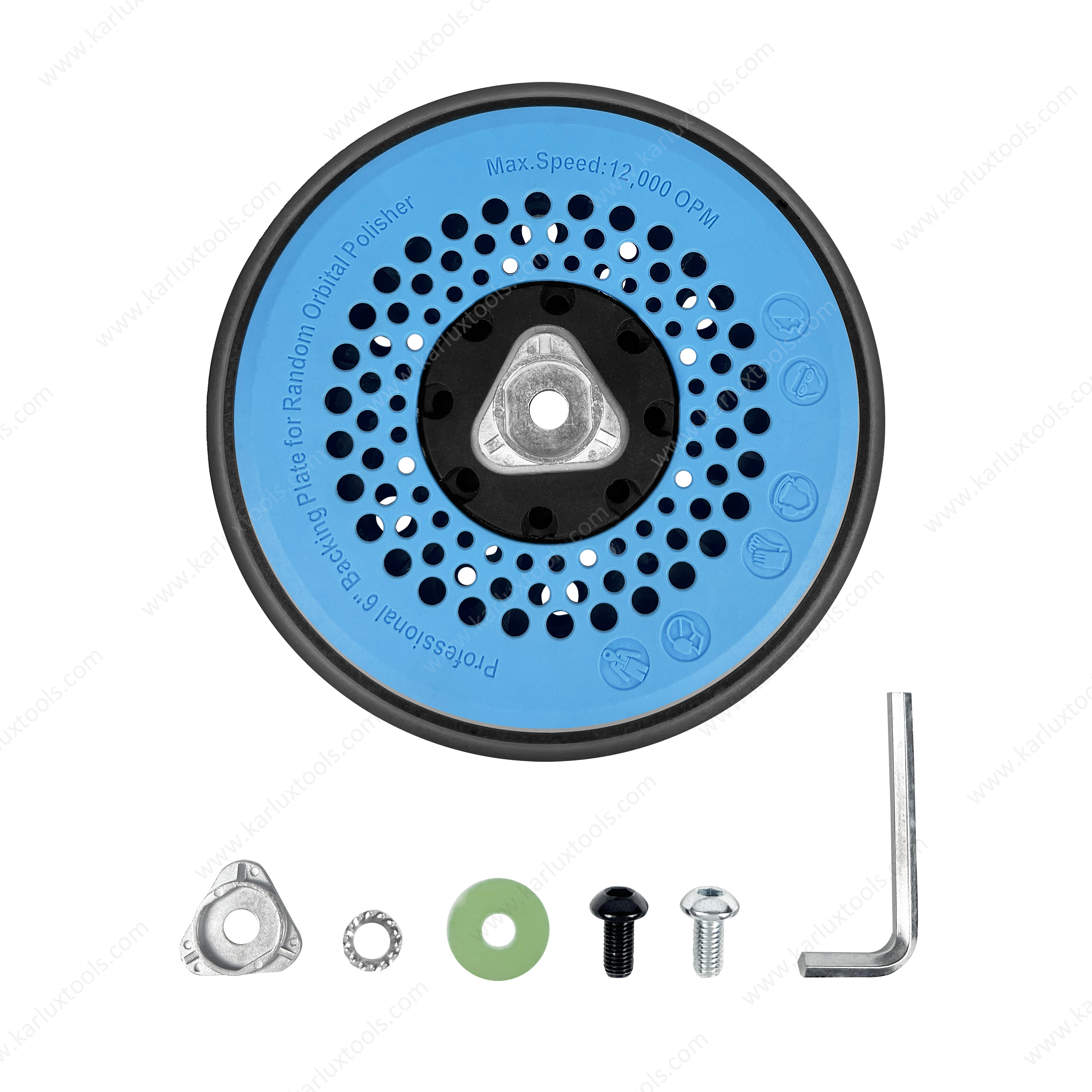 Sander Backing Pad PU 6inch (150mm) 51 Hole With 1 key, 1 washer, 1 bolt (5/16''), 1 bolt (M8), 1 wave washer and 1 adapter for Festool Sander