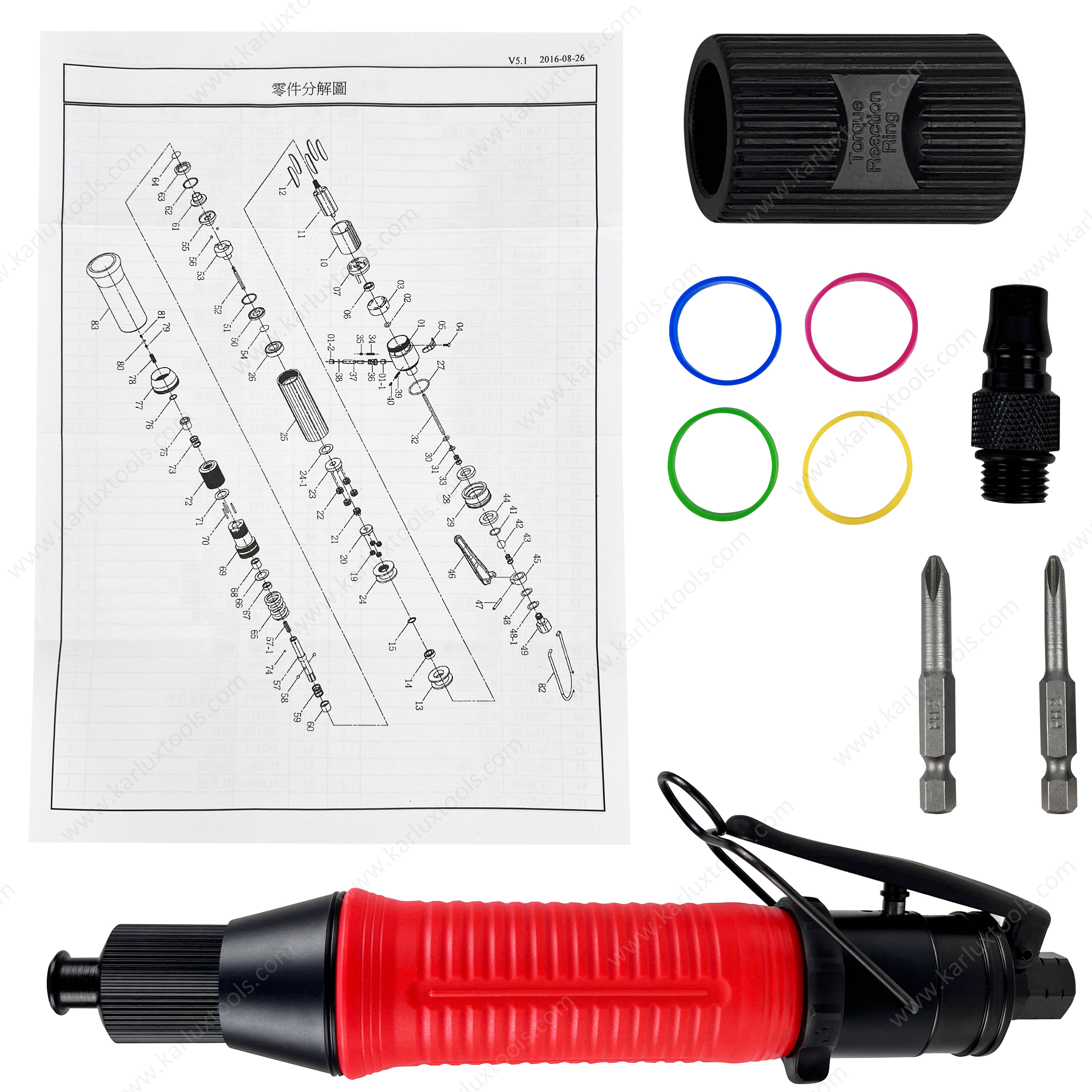 Lever Type HEX 1/4" Pneumatic Assembly Tool Reversible Screwdriver Straight Air Shut-Off Screwdriver