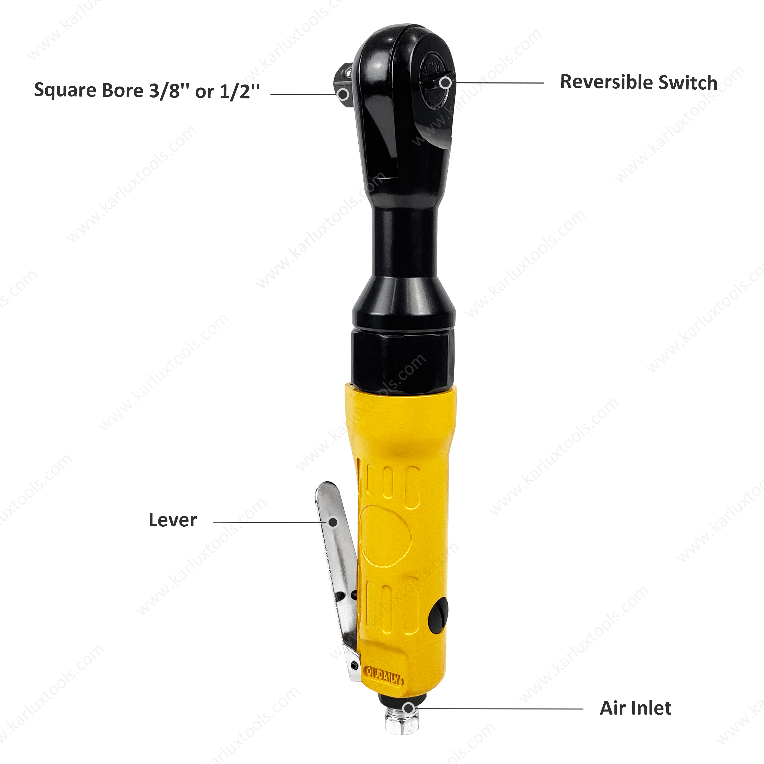 ARWY128816-C Air Ratchet Wrench 160rpm Size of Hex Bore 1/2'' or 3/8'' Bolt Size M10 Max Torque 88N.m