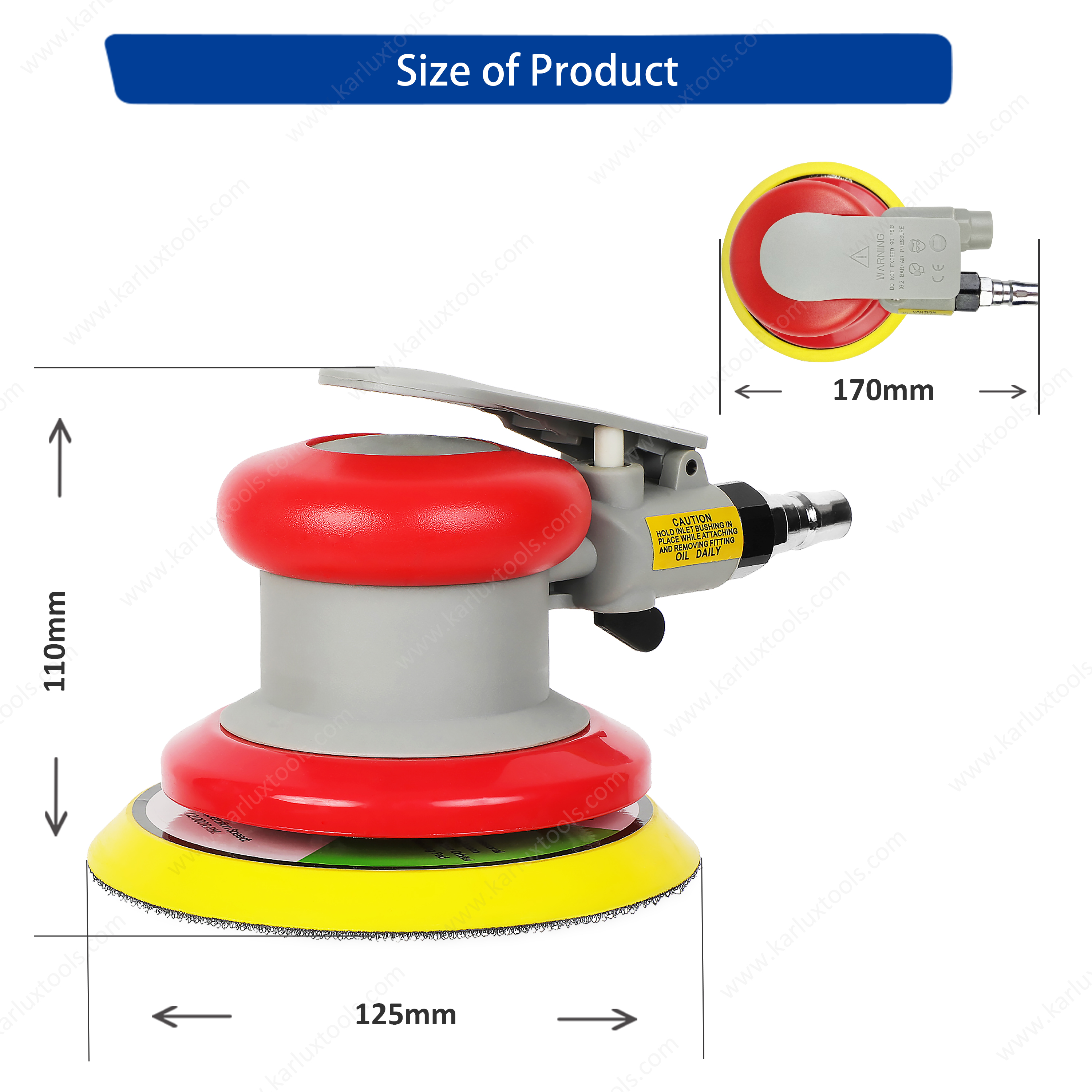 Air Sander tools 5inch (125mm) Orbit 2.5/5.0/8.0mm Non Vacuum 12,000RPM