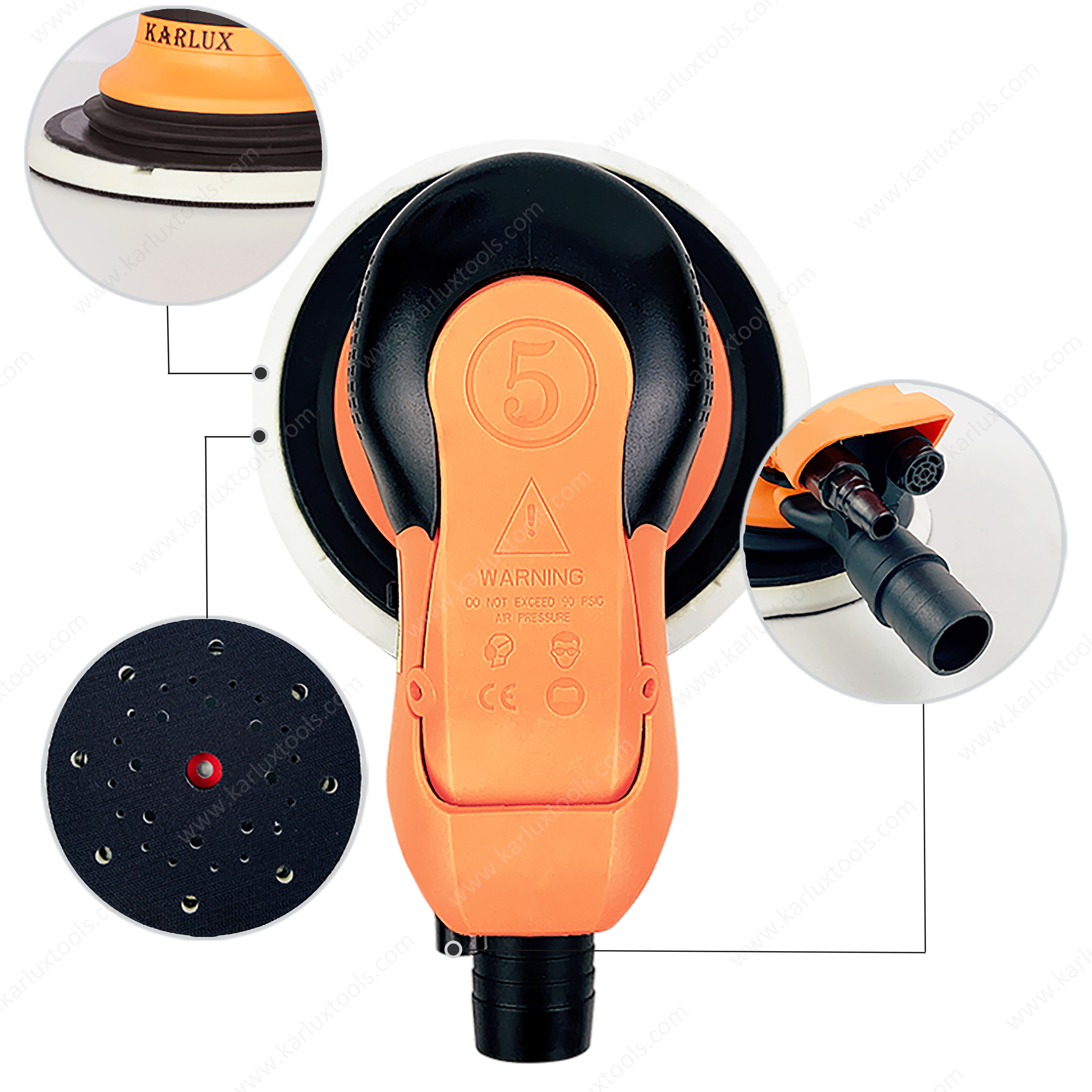 Air Sander 6inch (150mm) Orbit 2.5/5.0.8.0mm Central Vacuum 12,000RPM