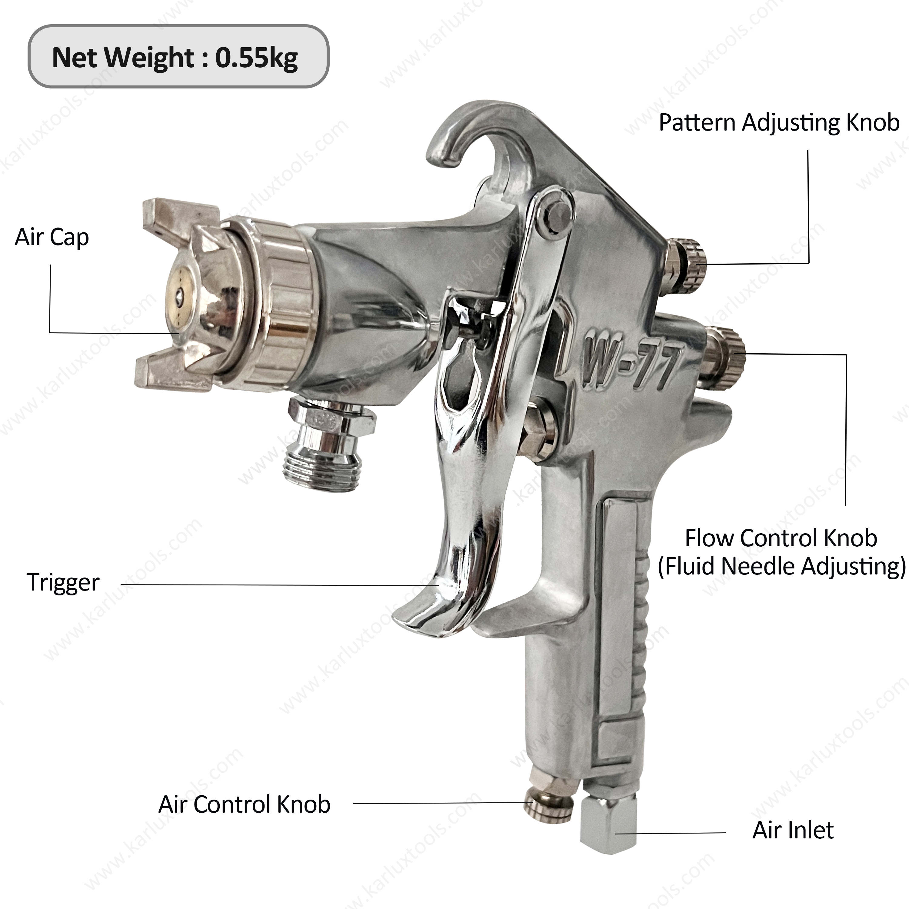 W-77-P 1.2mm Nozzle Industrial Pressure Feed Spray Gun Pneumatic Paint Repair Sprayer Air Paint Spray Gun