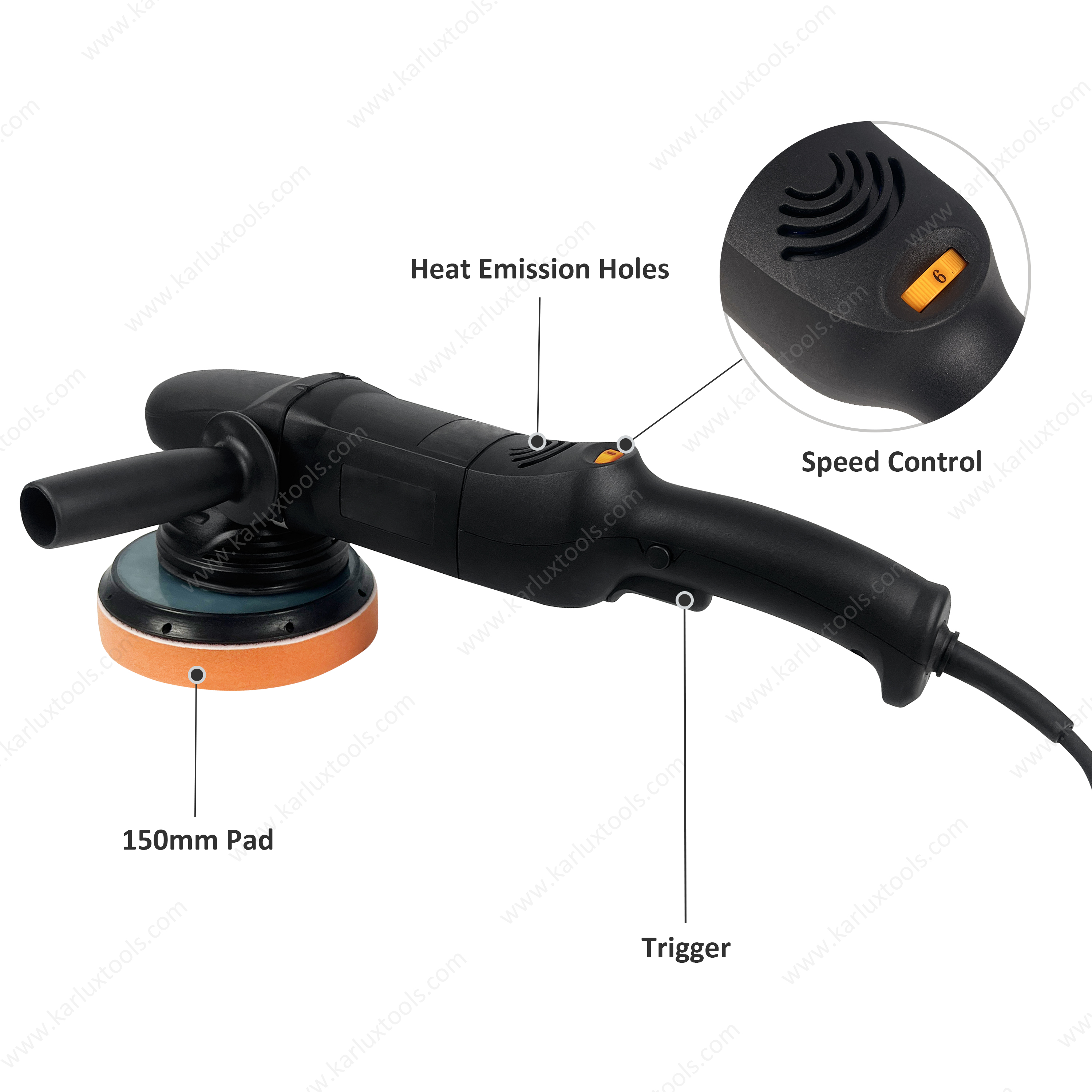 6inch Adjustable Speed Power Polisher Car Buffer DA Polisher Electric Orbital Polisher with Carbon Brush 