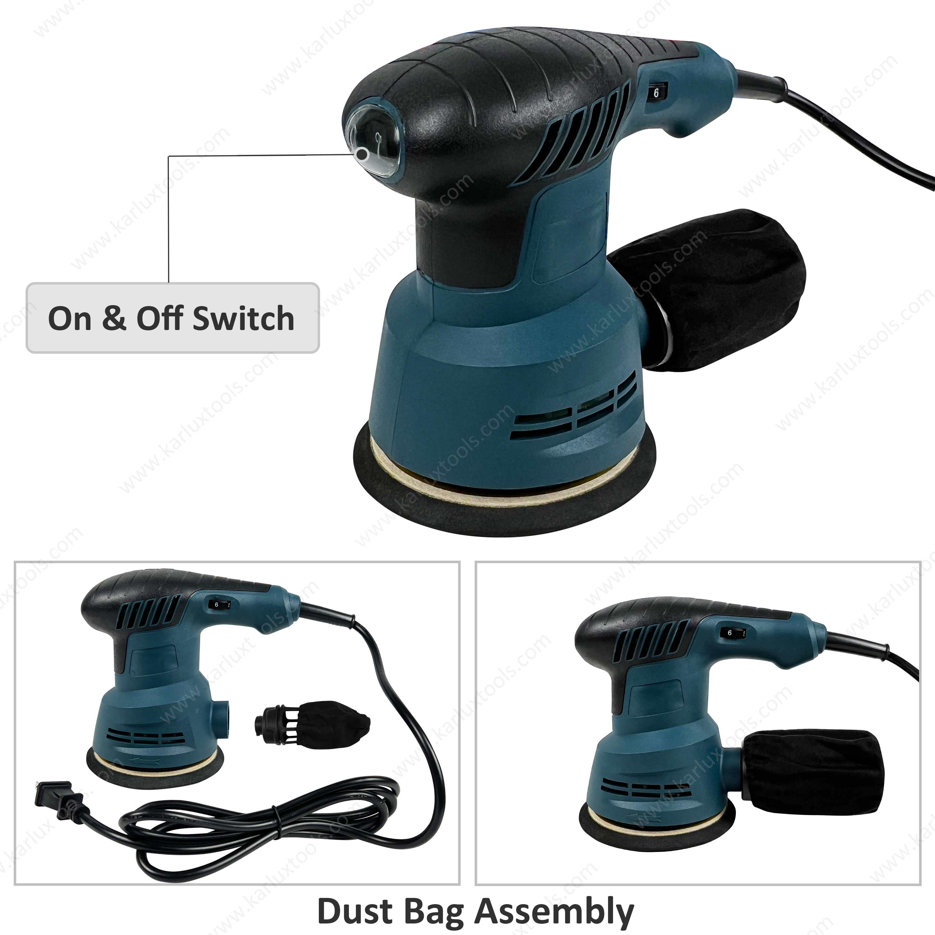 300W 6-Speed Regulation Orbital Sander with Dust Box Sanding Plate Sander Wood Processing Furniture Electric Eccentric Sander