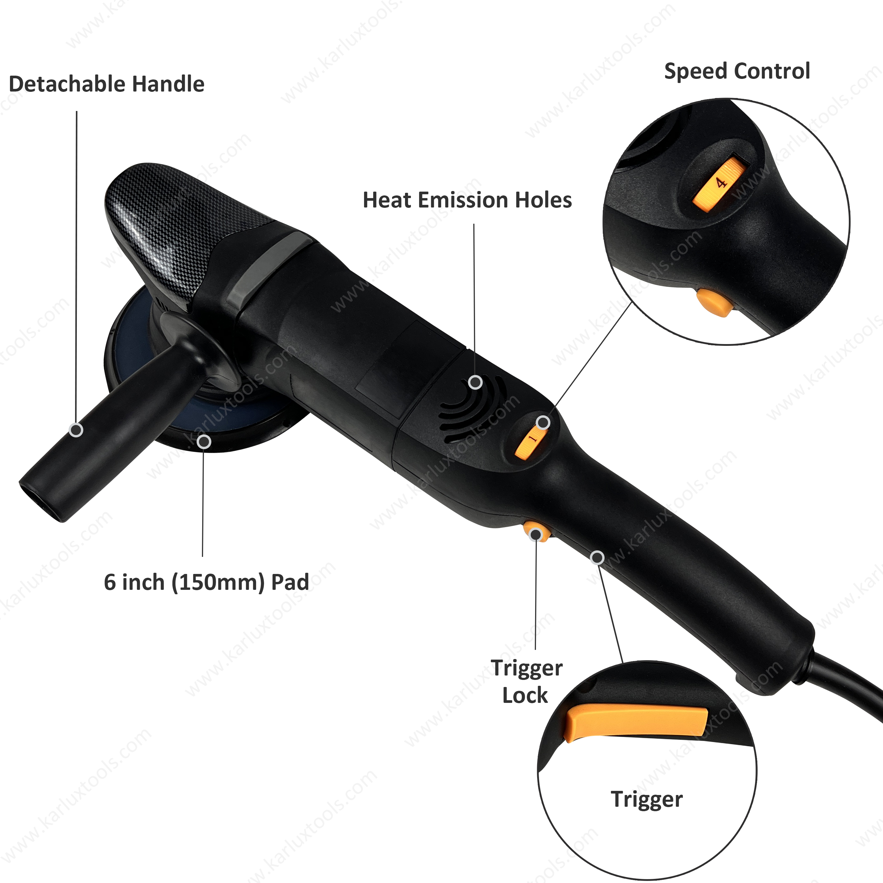 6inch (150mm) 6 Variable Speed Car Carbon Brush Electric DA Polishing Machine Dual Action Polisher Random Orbital Polisher