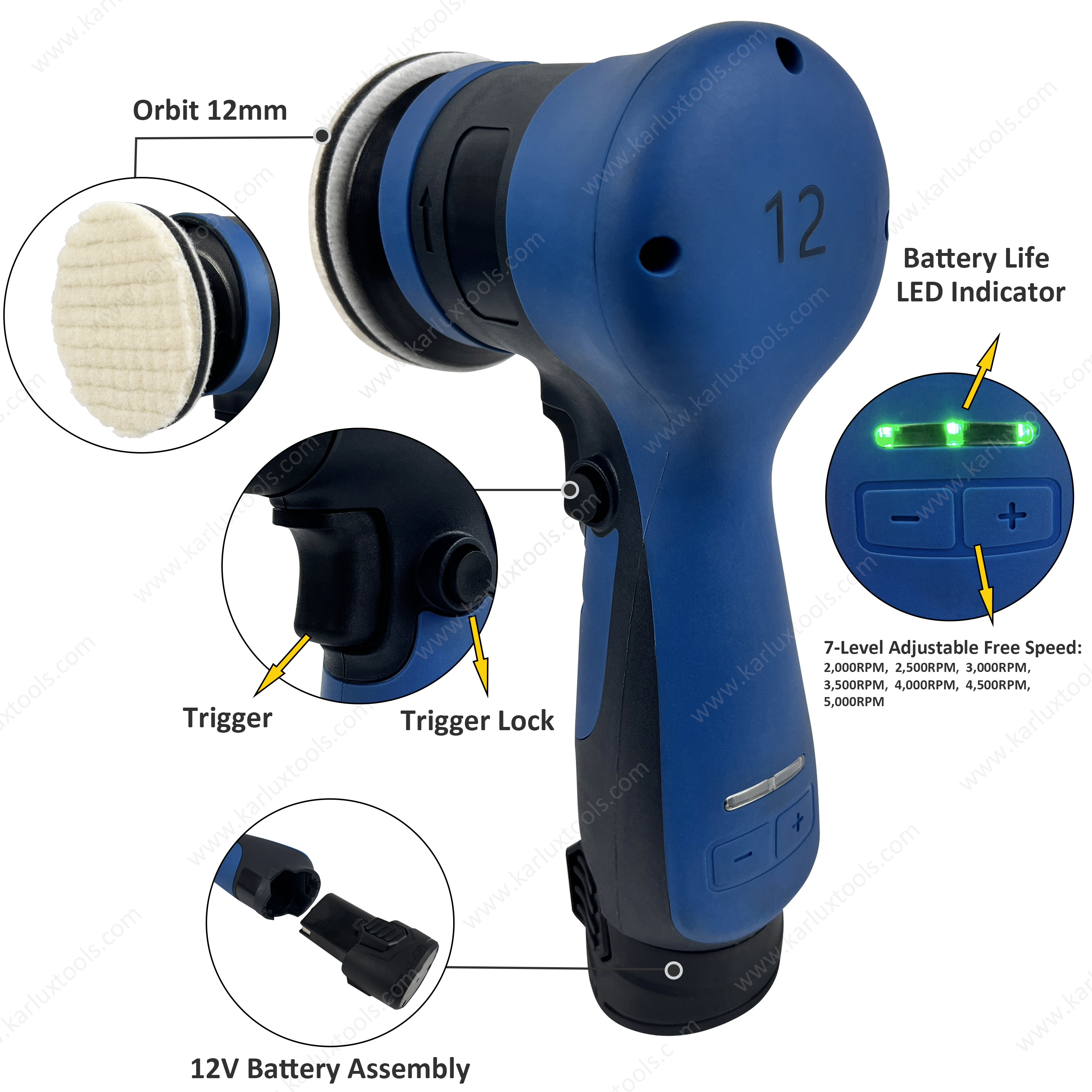 3Inch 75Mm 12 Volt Lithium-Ion Variable Speed Portable Buffer Polisher Mini Cordless Polisher For Car Detailing