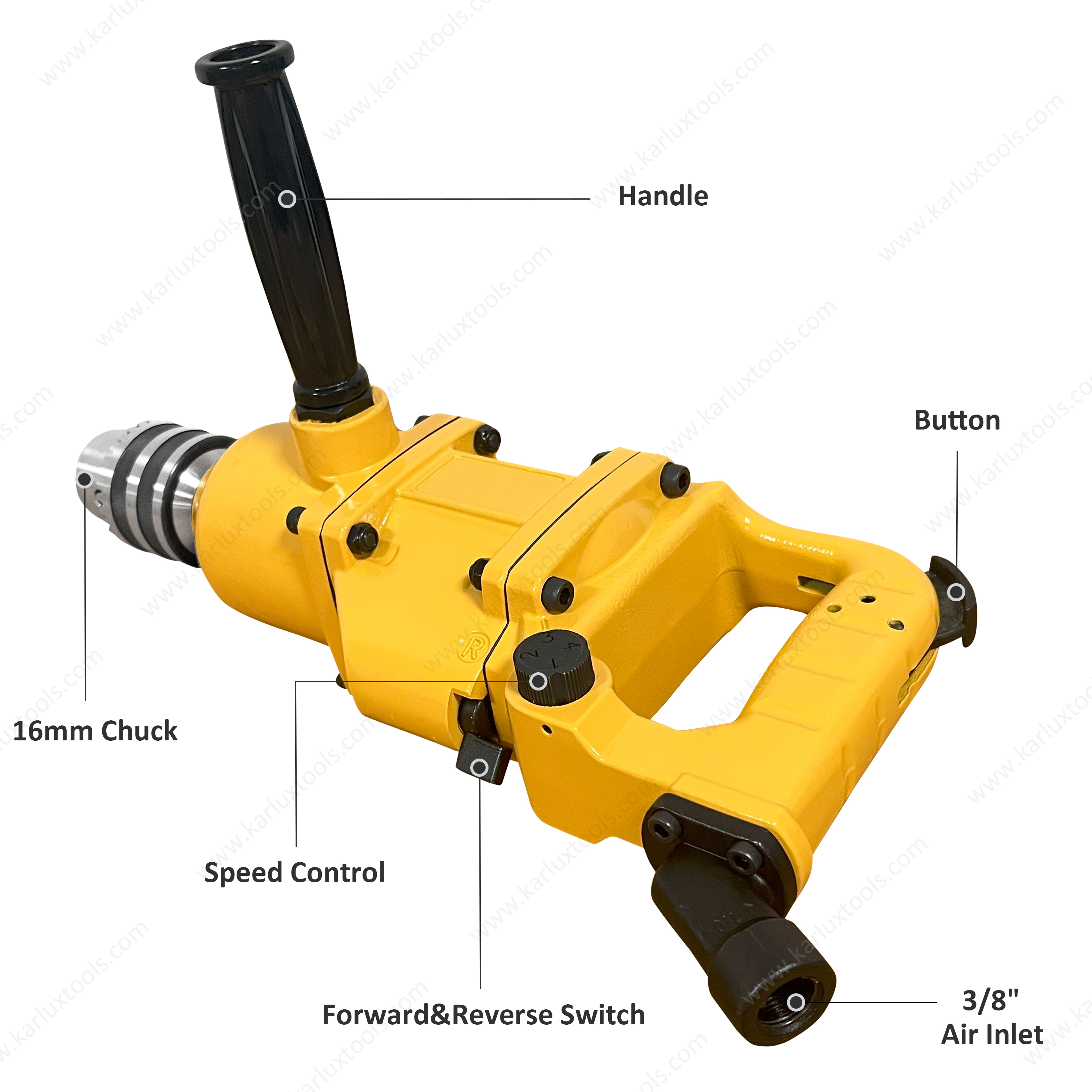 1000 Rpm Tapper Type Heavy Duty Pneumatic Drill Gun Straight Reversible Air Drill