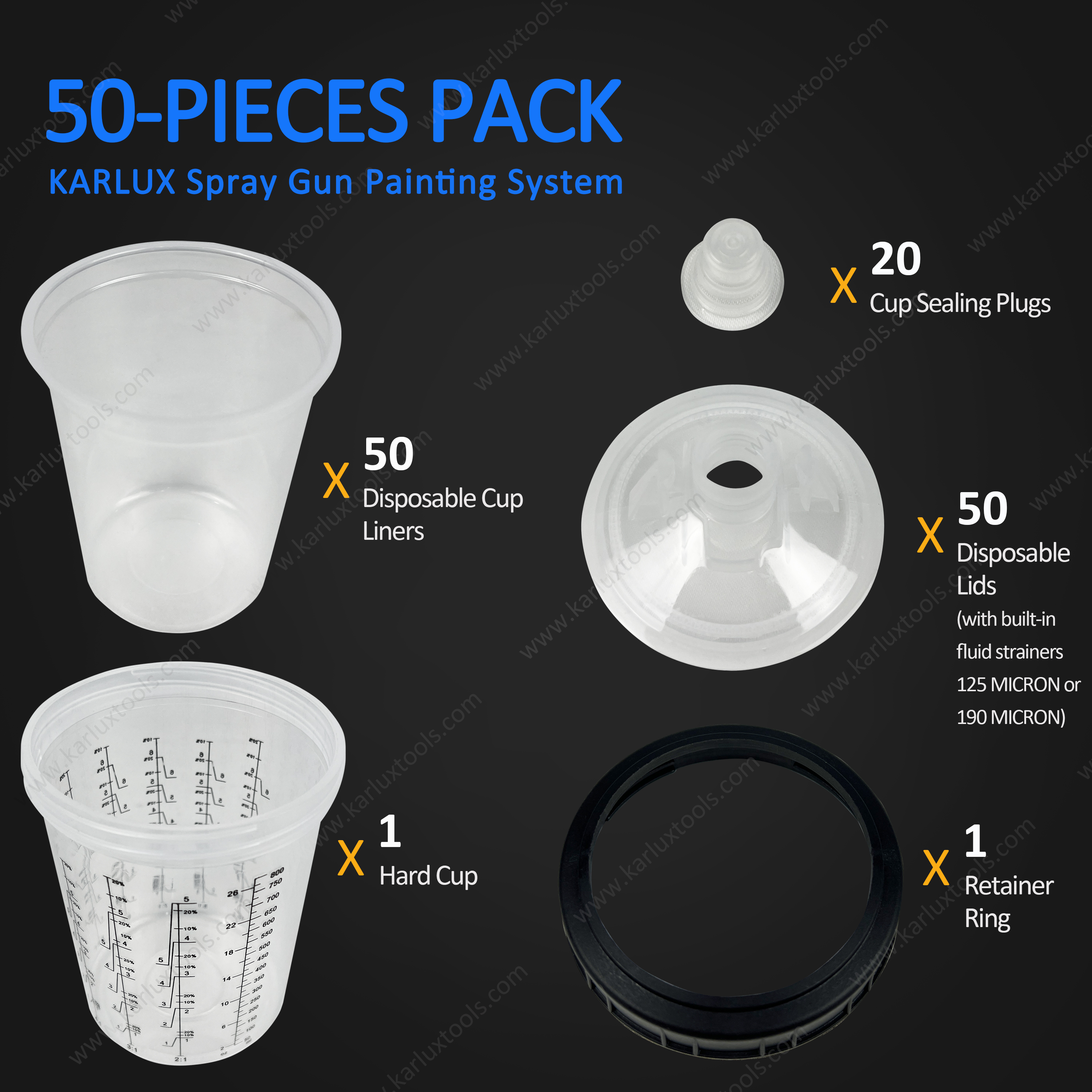 800ml Disposable Measuring Paint Spray Gun Cup Lids and Liners Kit Plastic Paint Mixing Cup with 125MIC or 190MIC Filter Cup