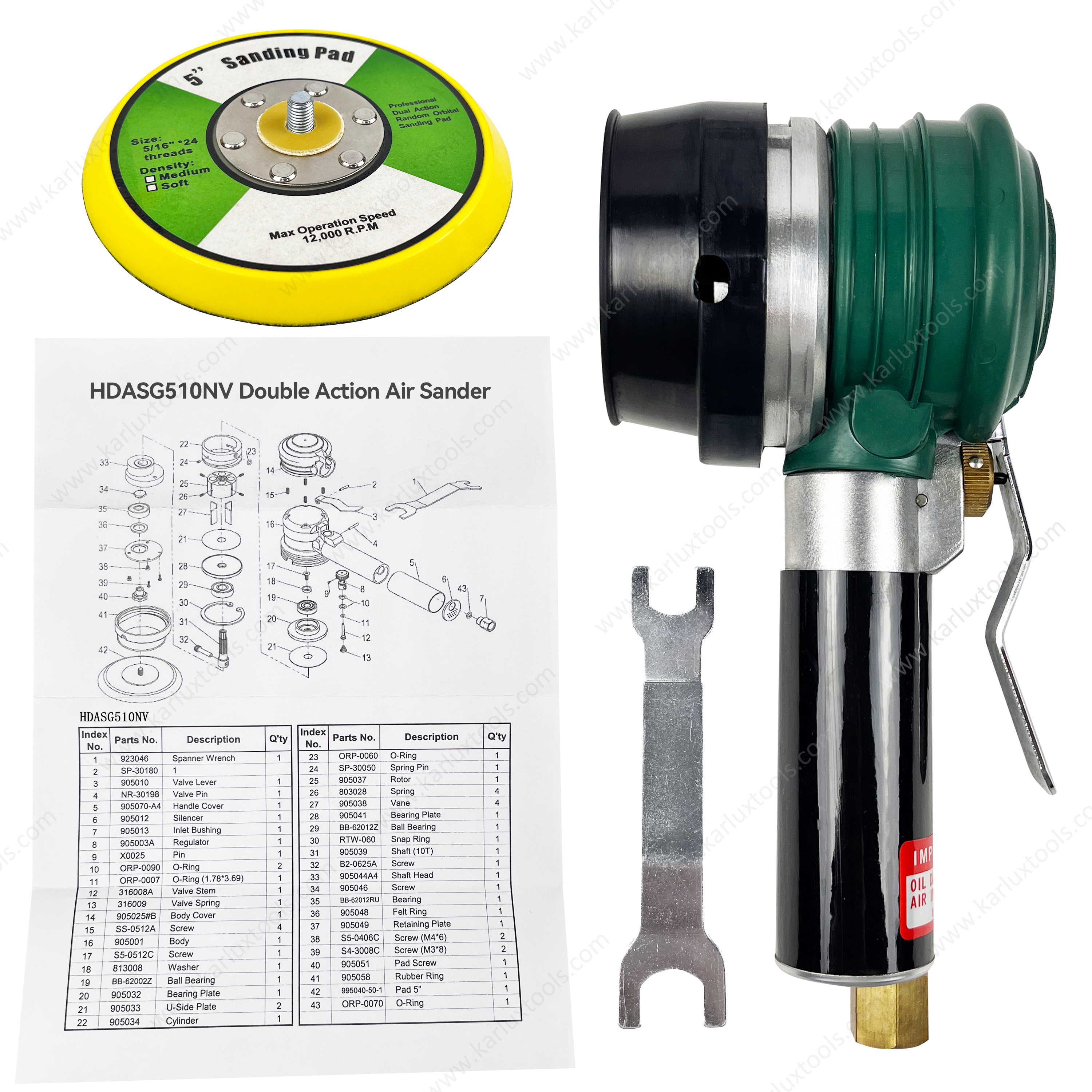 5inch or 6inch 10000rpm 10mm Orbit Diameter Extended Handle Non Vacuum Pneumatic Air Sander
