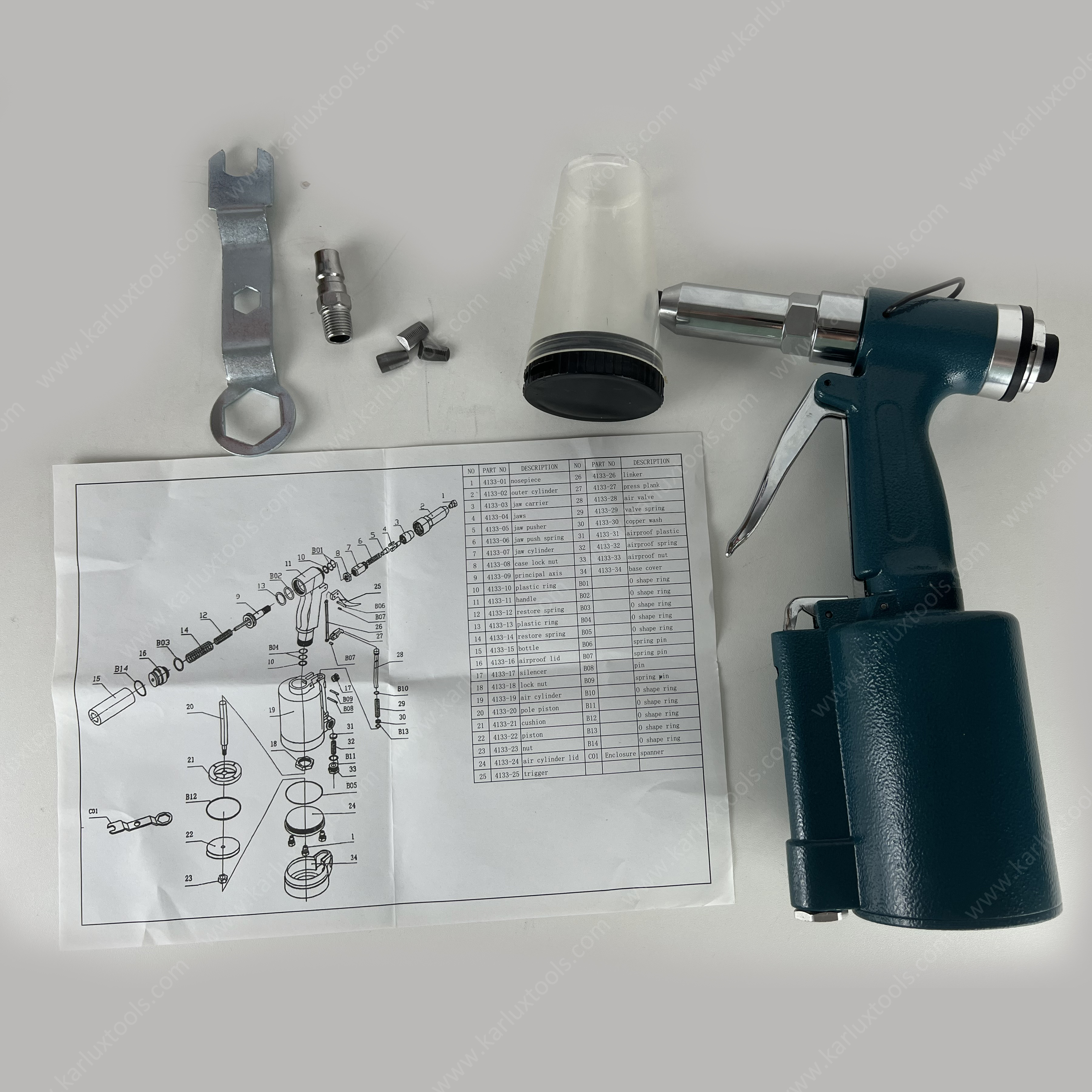Air Riveting Tool for 2.4mm 3.2mm 4.8mm Rivets with Stroke 16mm Light Weight Pneumatic Power Pop Air Riveter