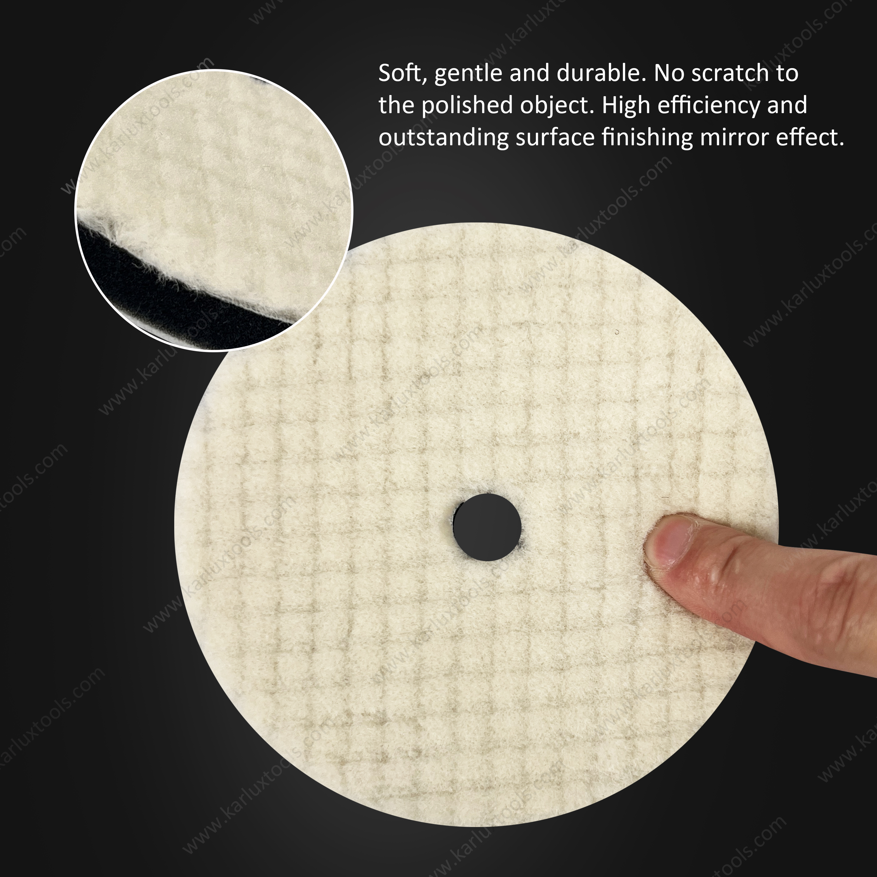 5inch 125mm Single Sided Flat Grid or Stripe Surface Wool Pad Buffing Pad Japanese Wool Polishing Pad Dual Action RO GA Polisher