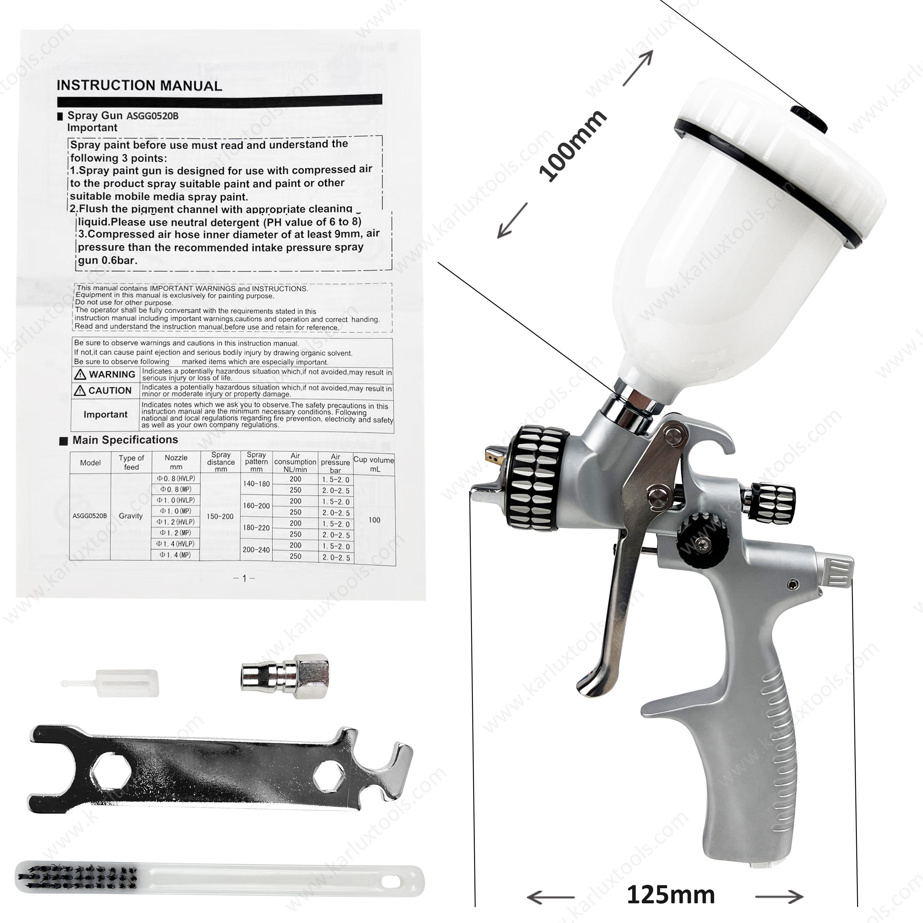 0.5-2.0mm Nozzle 100ml Mini HVLP Spray Gun Gravity Paint Car Paint Sprayer Pneumatic Air Spray Gun for Car Refinishing