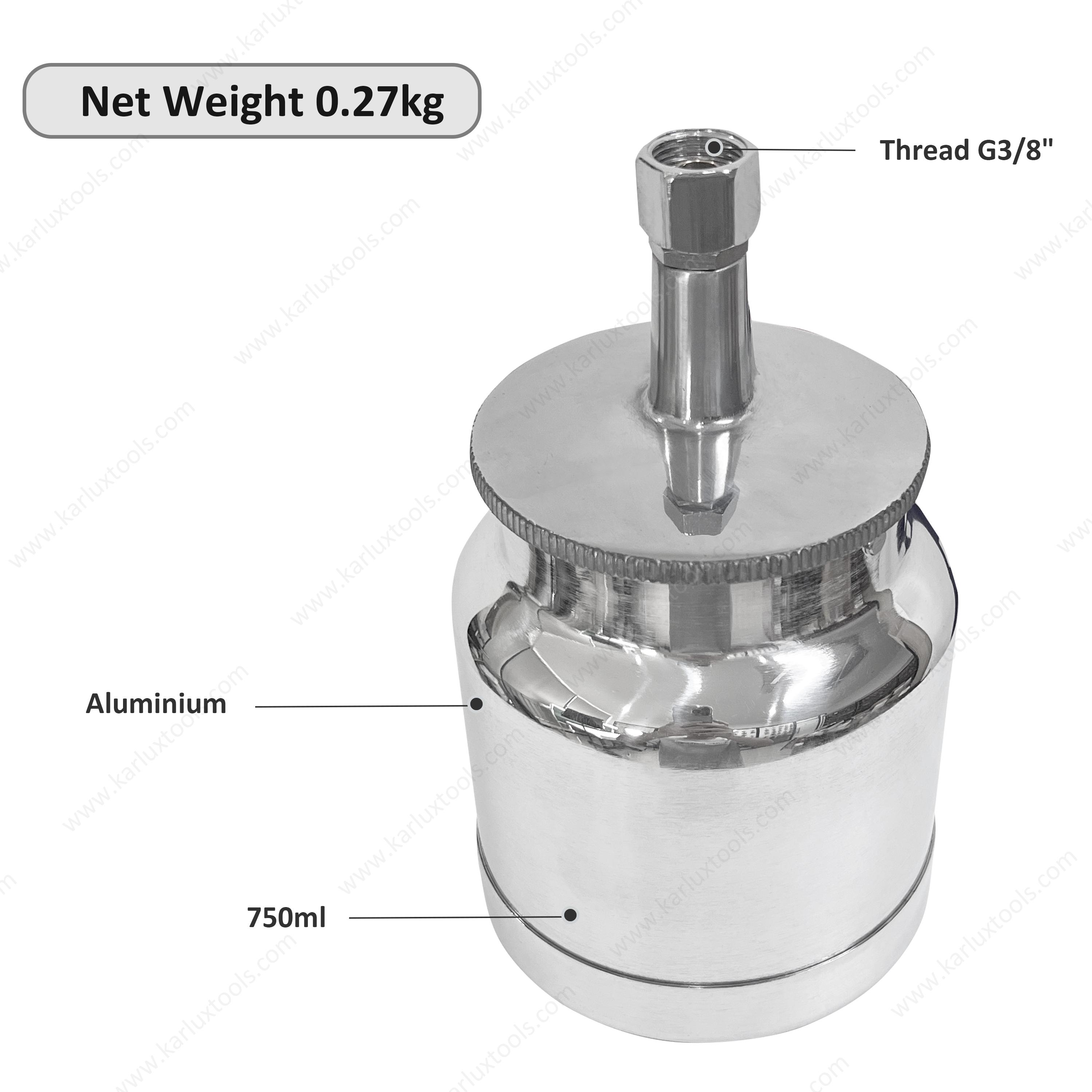 G3/8 Thread 750ml Aluminium Spray Gun Paint Cup Pneumatic Tool Replacement Fluid Pot Siphon Feed Paint Tank for Air Spray Gun